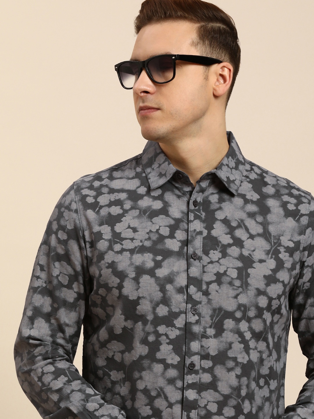 

Being Human Men Slim Fit Floral Opaque Printed Pure Cotton Casual Shirt, Charcoal