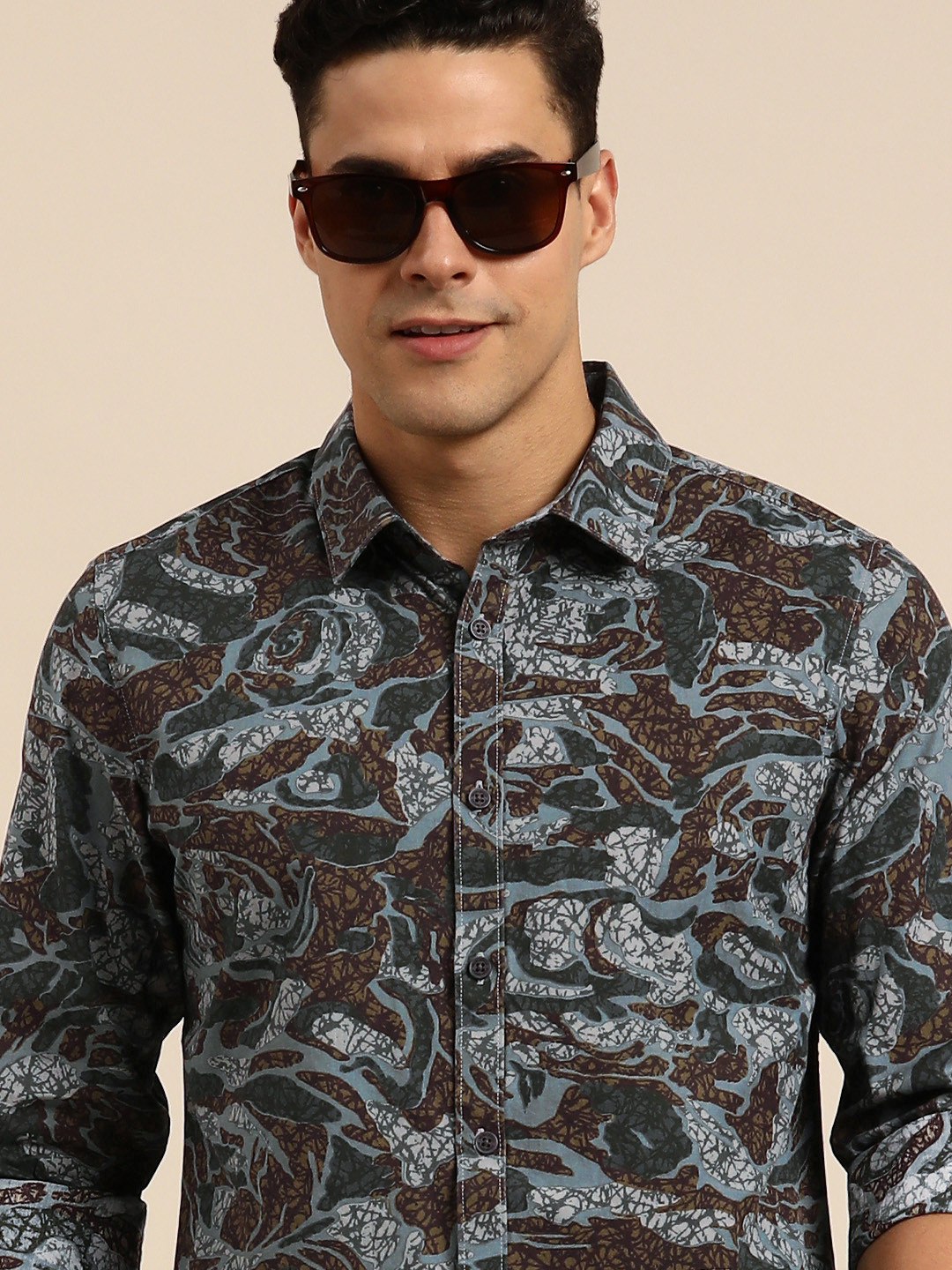 

Being Human Clothing Men Pure Cotton Slim Fit Printed Casual Shirt, Grey