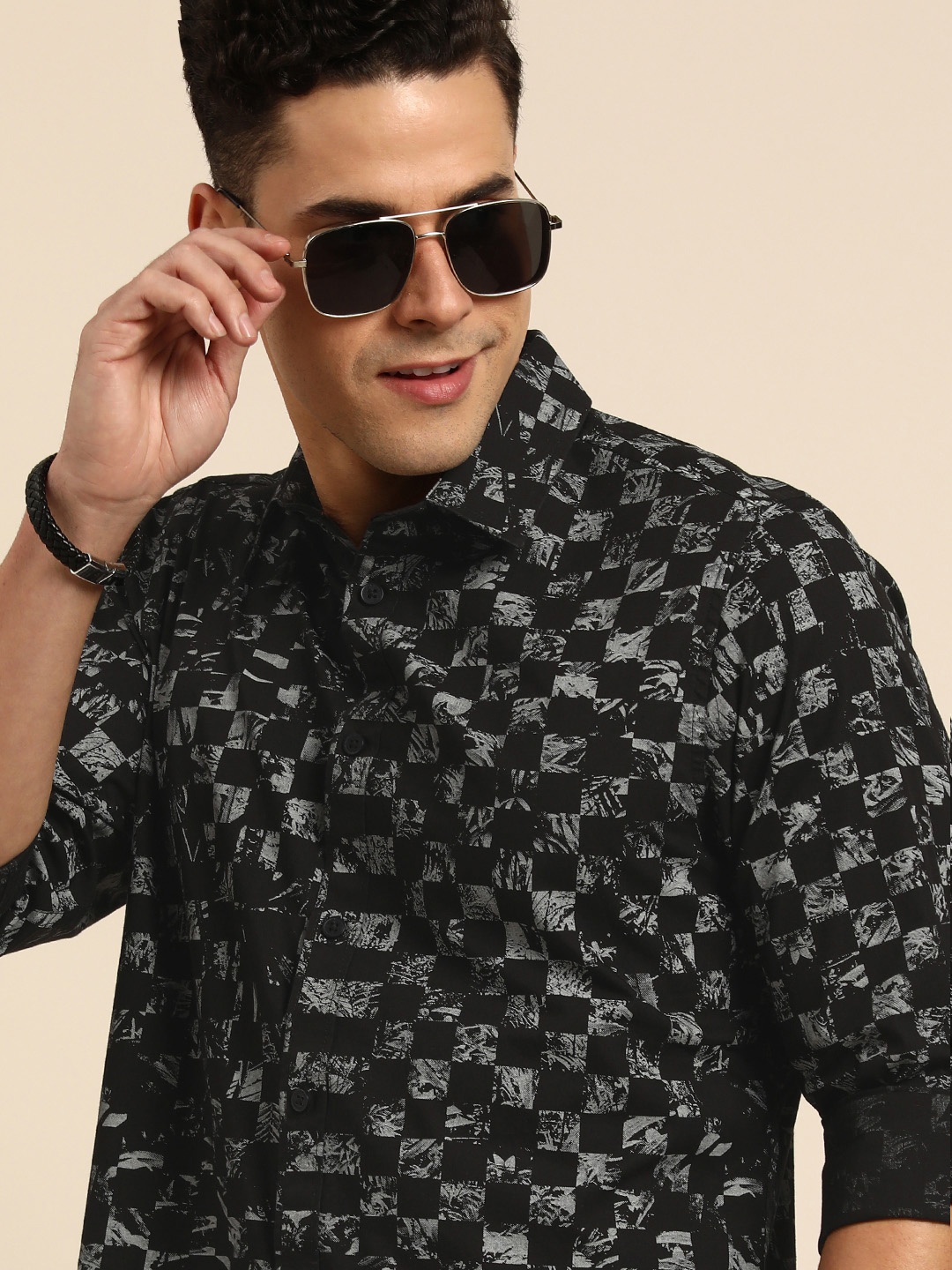 

Being Human Clothing Men Pure Cotton Slim Fit Checked Casual Shirt, Black