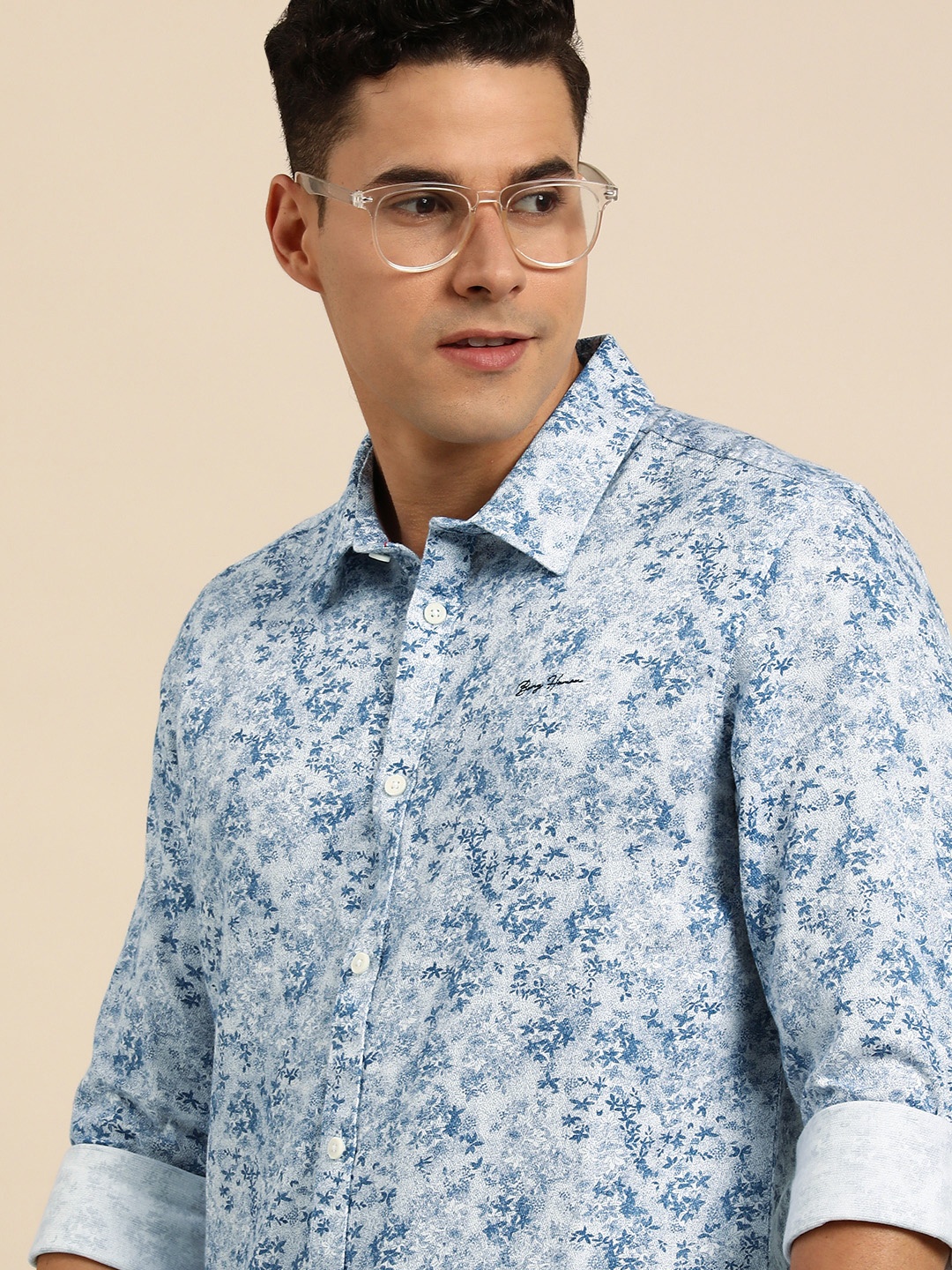 

Being Human Men Slim Fit Tie And Dye Printed Pure Cotton Casual Shirt, Blue
