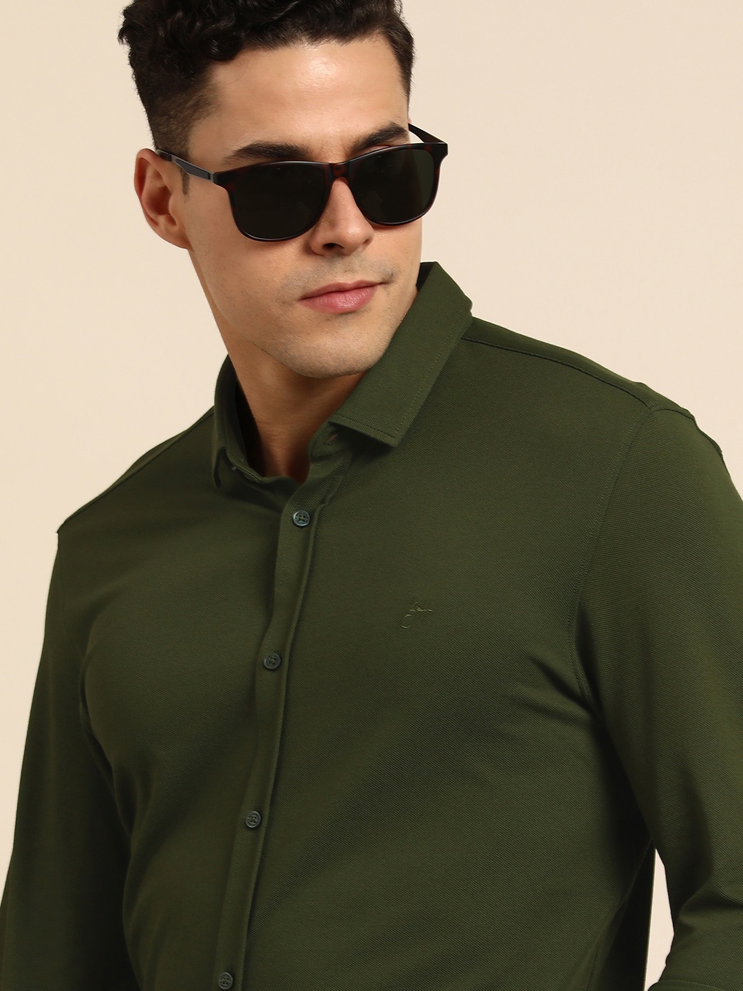 

Being Human Clothing Men Super Slim Fit Casual Shirt, Olive