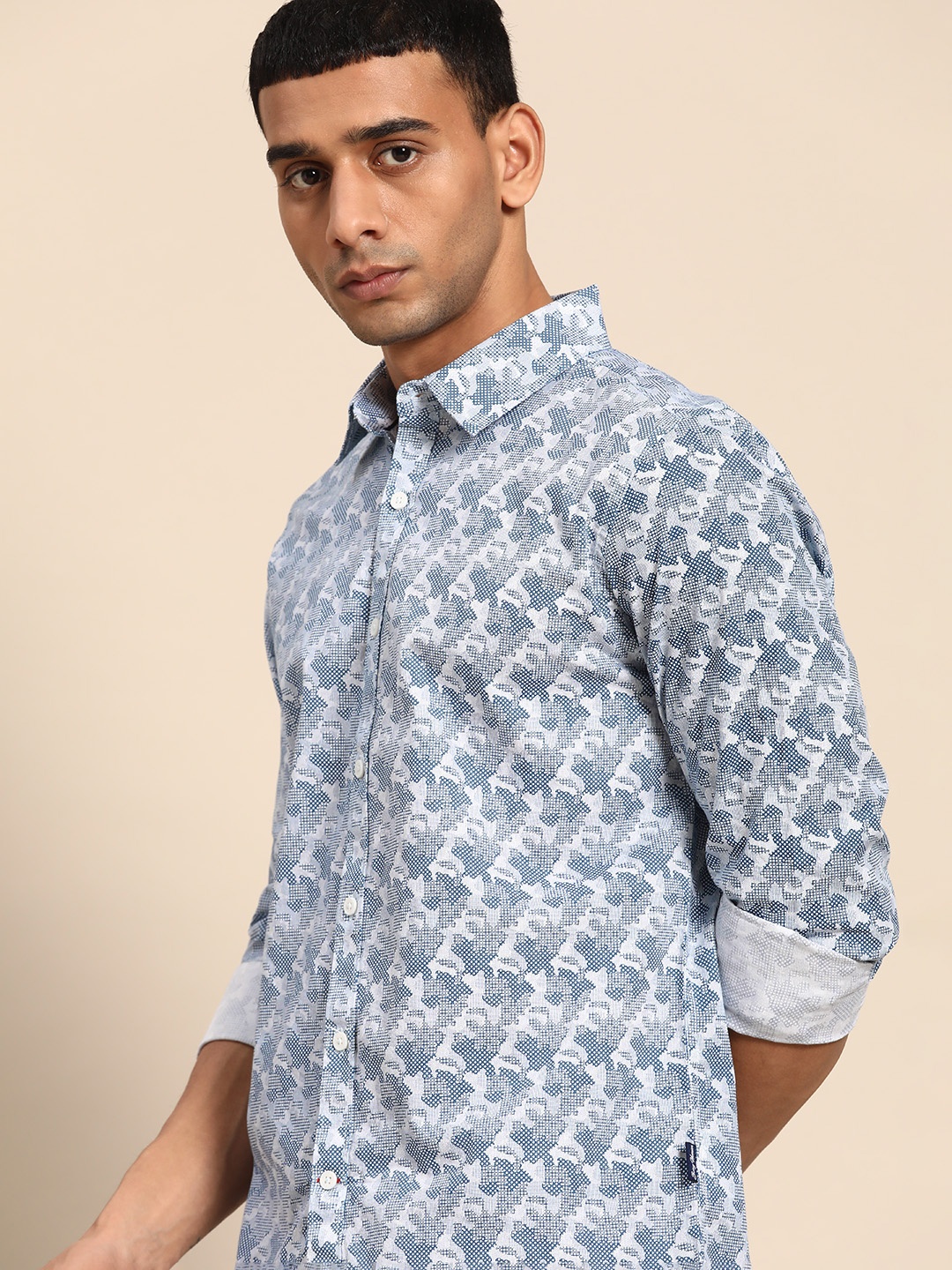 

Being Human Men Blue & White Pure Cotton Slim Fit Printed Casual Shirt
