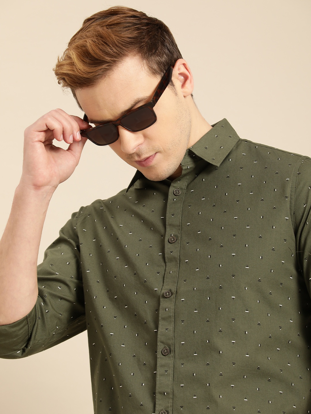 

Being Human Men Olive Green Slim Fit Printed Casual Shirt