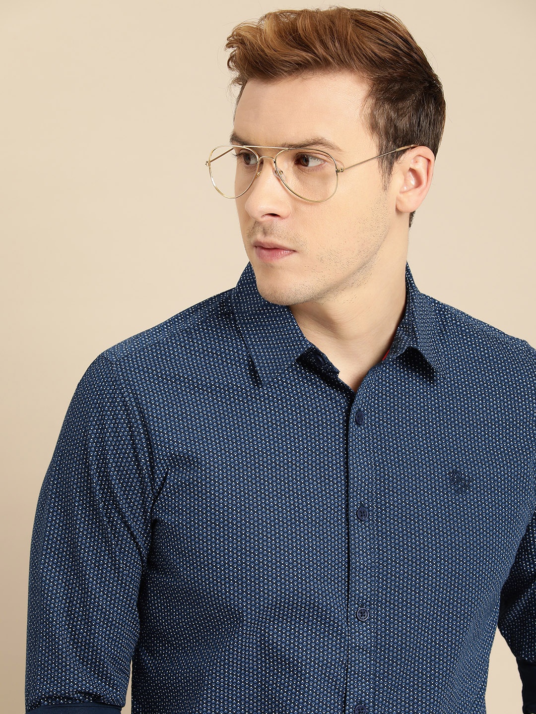 

Being Human Men Navy Blue & White Slim Fit Printed Casual Shirt