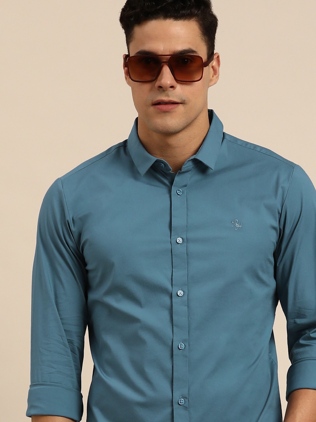 

Being Human Clothing Men Slim Fit Long Sleeves Casual Shirt, Teal