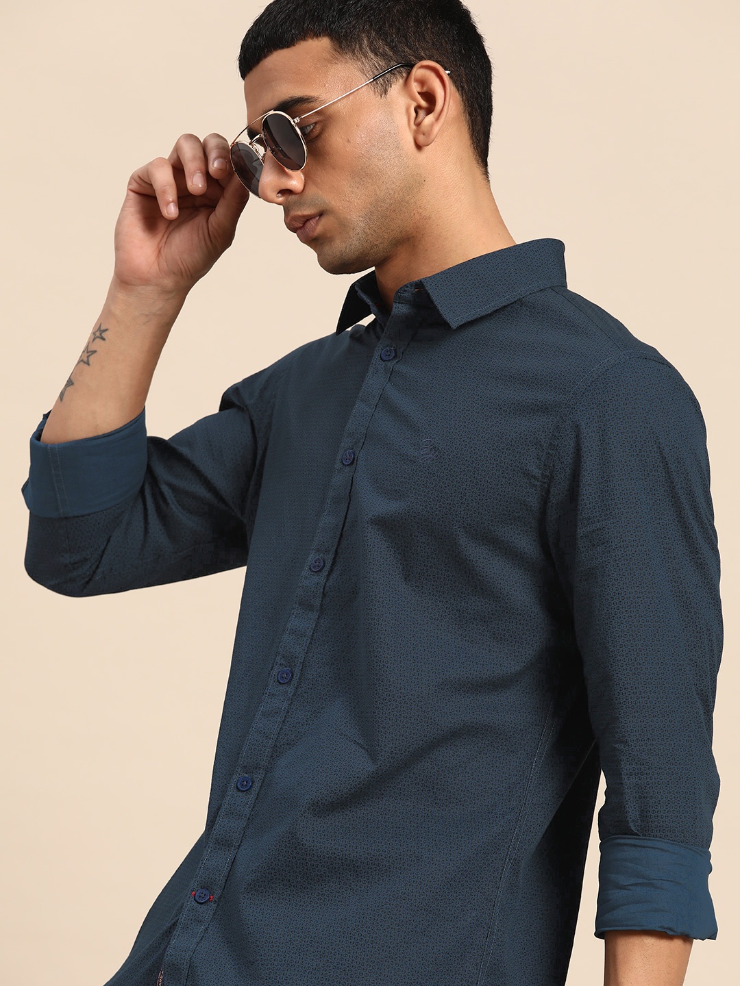 

Being Human Men Navy Blue & Black Slim Fit Printed Casual Shirt