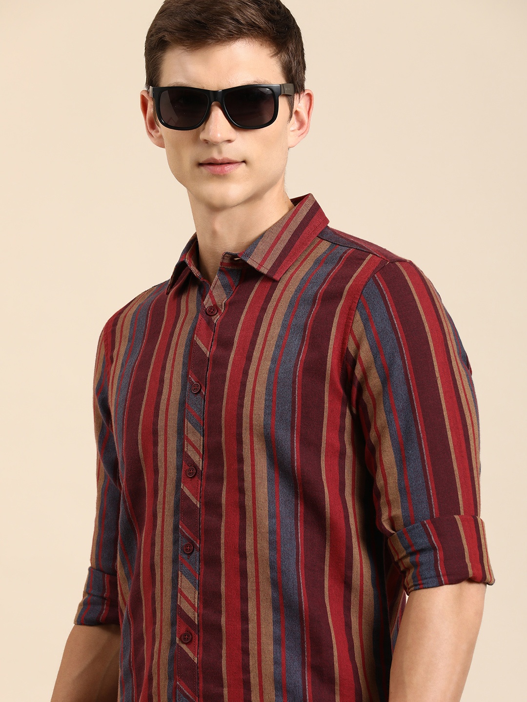

Being Human Slim Fit Striped Casual Shirt, Maroon
