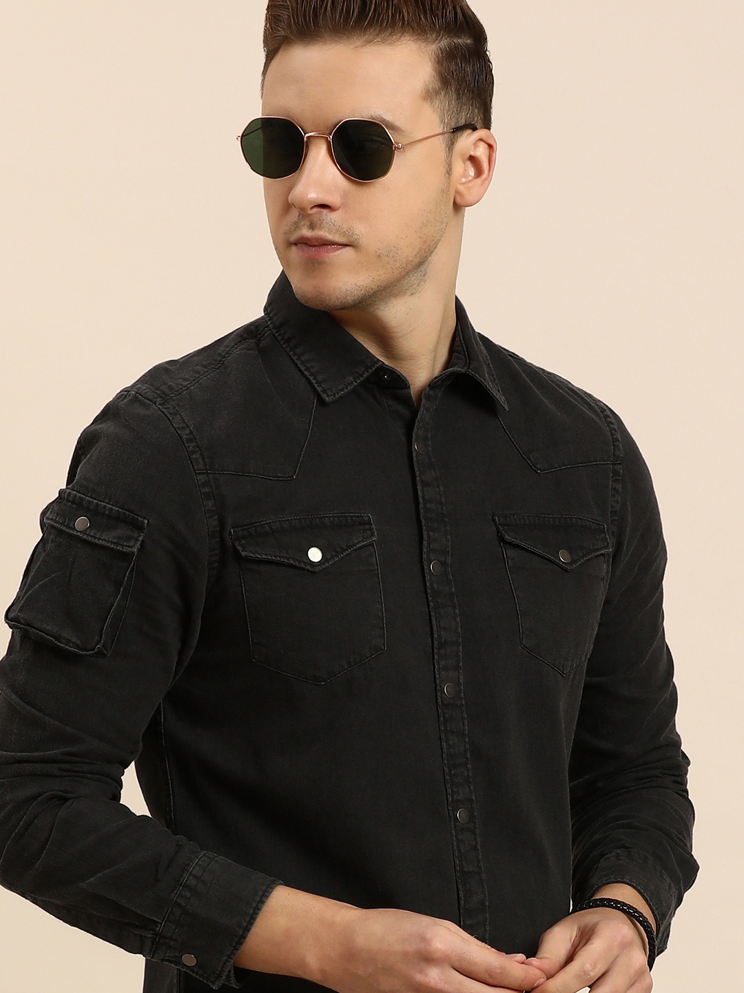

Being Human Men Solid Slim Fit Pure Cotton Casual Shirt, Black