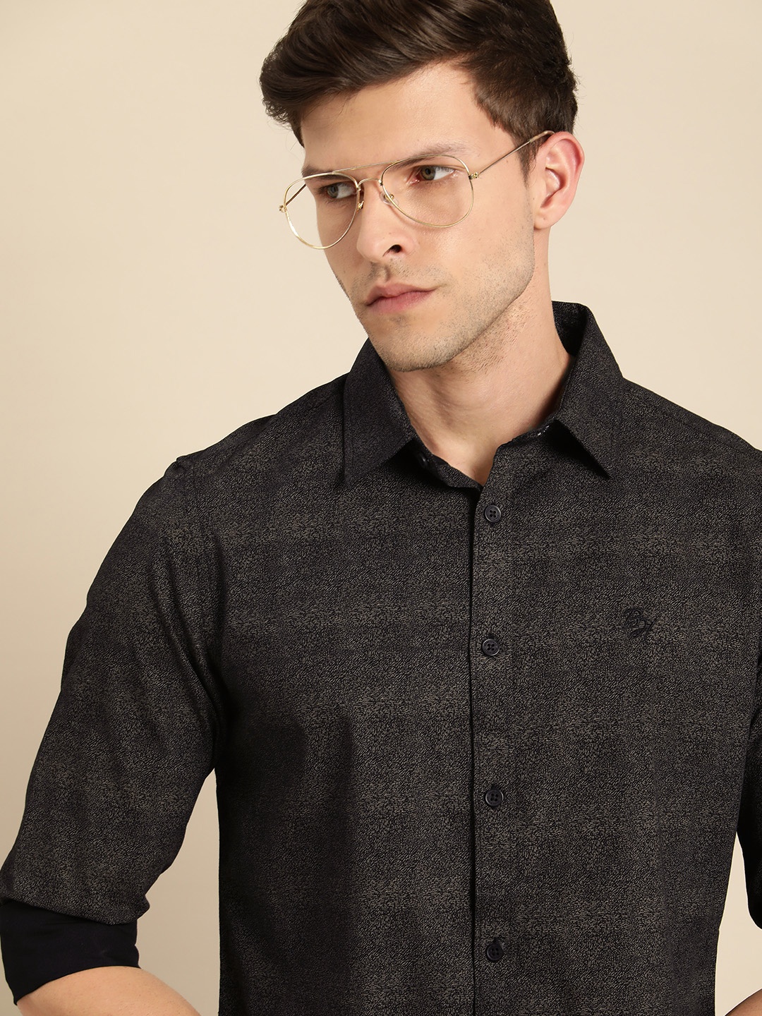 

Being Human Men Black Slim Fit Micro-Ditsy Printed Pure Cotton Casual Shirt
