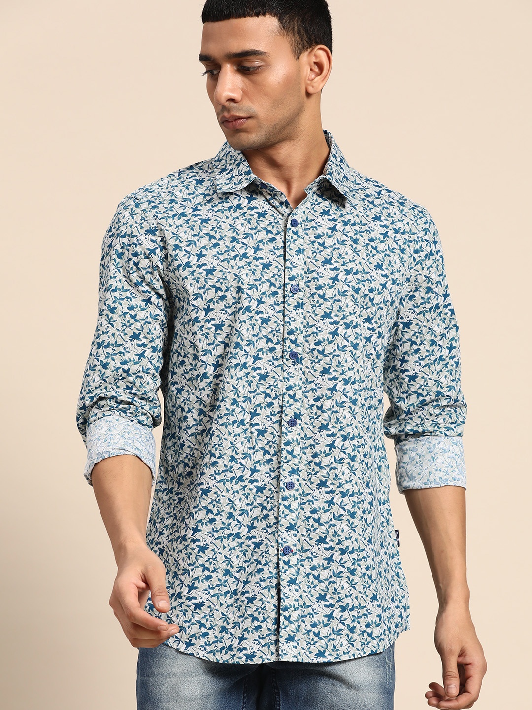 

Being Human Men Blue Pure Cotton Slim Fit Printed Casual Shirt