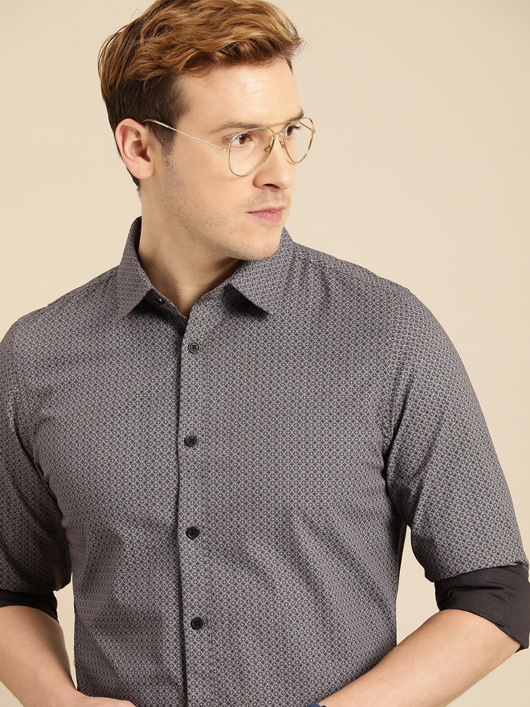 

Being Human Men Grey Slim Fit Micro-Ditsy Printed Pure Cotton Casual Shirt