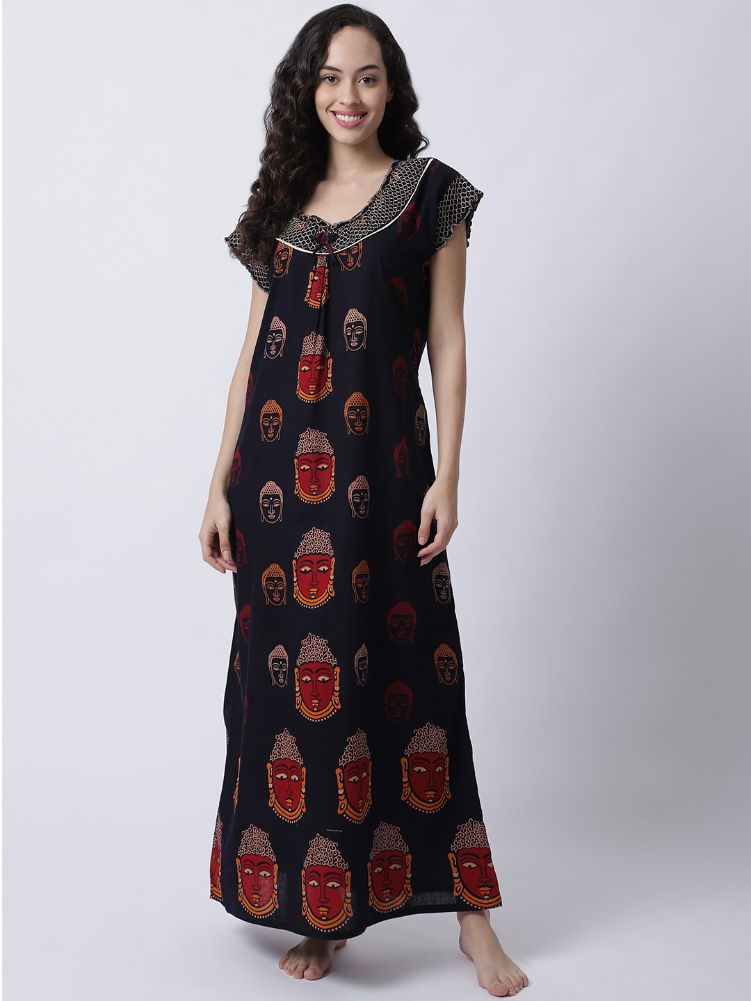 

Secret Wish Women Navy Blue & Red Printed Maxi Nightdress
