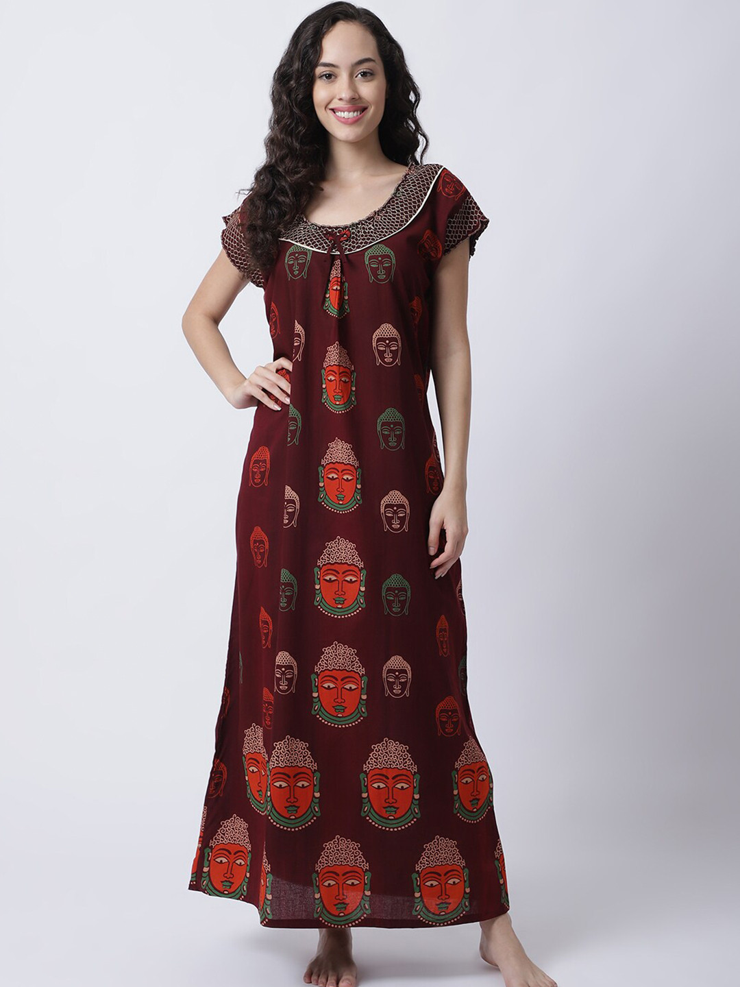 

Secret Wish Women Maroon Printed Maxi Nightdress