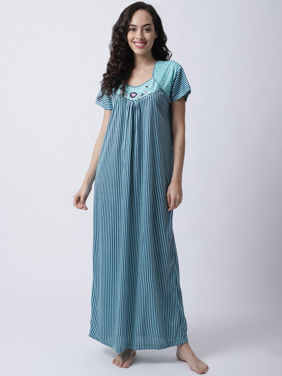 

Secret Wish Women Blue Striped Maxi Nightdress