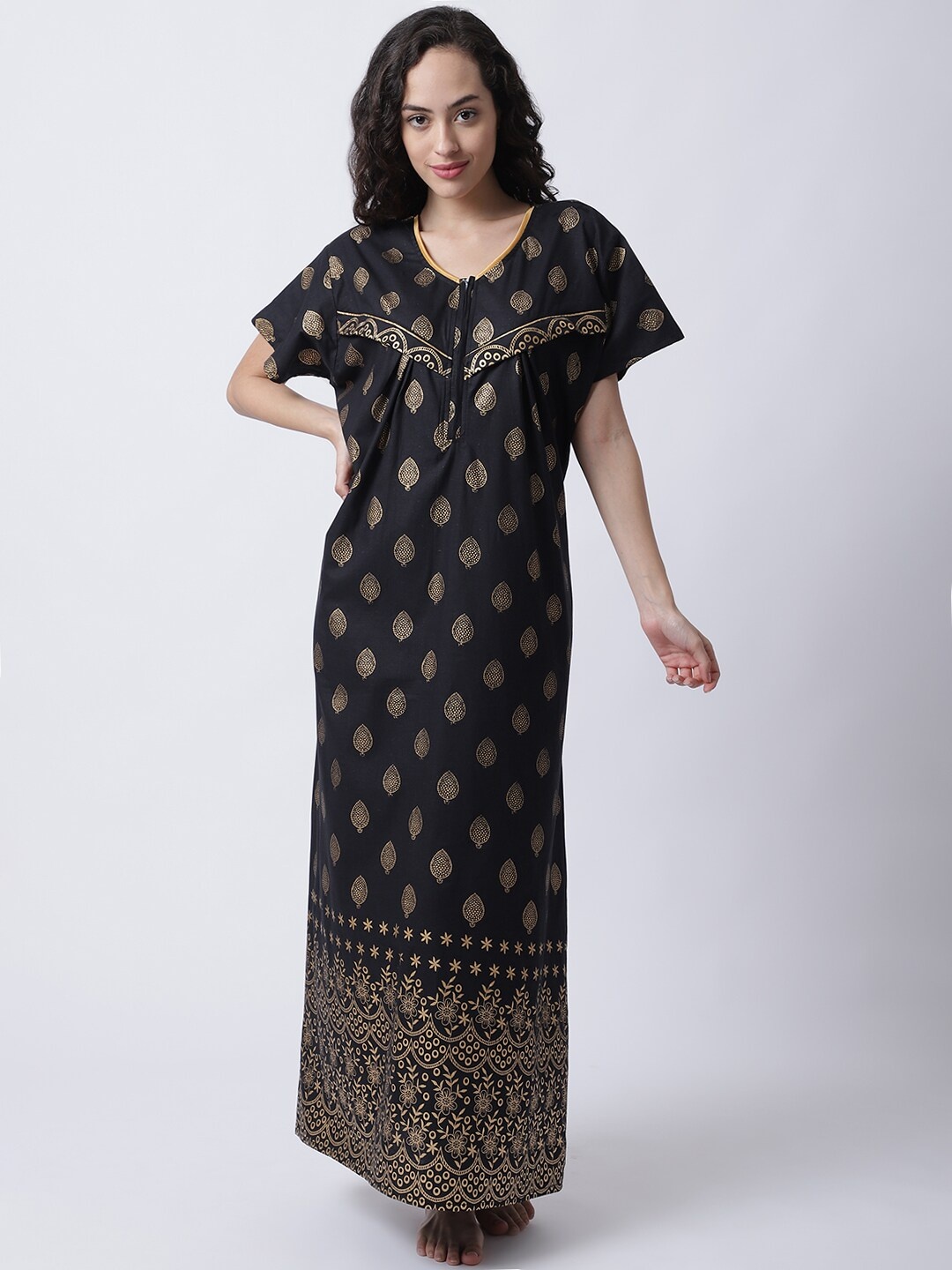 

Secret Wish Women Black Printed Maxi Pure Cotton Nightdress NT-E329-1206