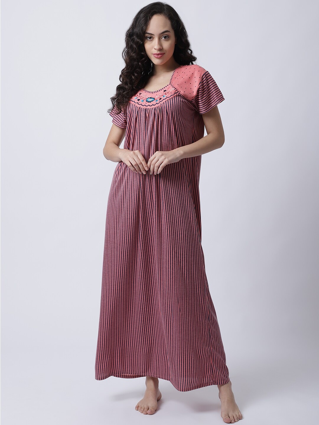 

Secret Wish Peach-Coloured Striped Maxi Nightdress NT-E326-1199