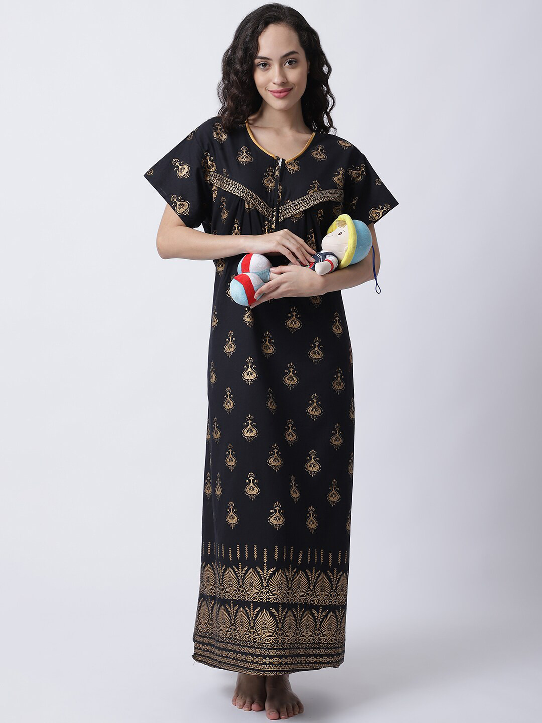 

Secret Wish Black Printed Maxi Nightdress