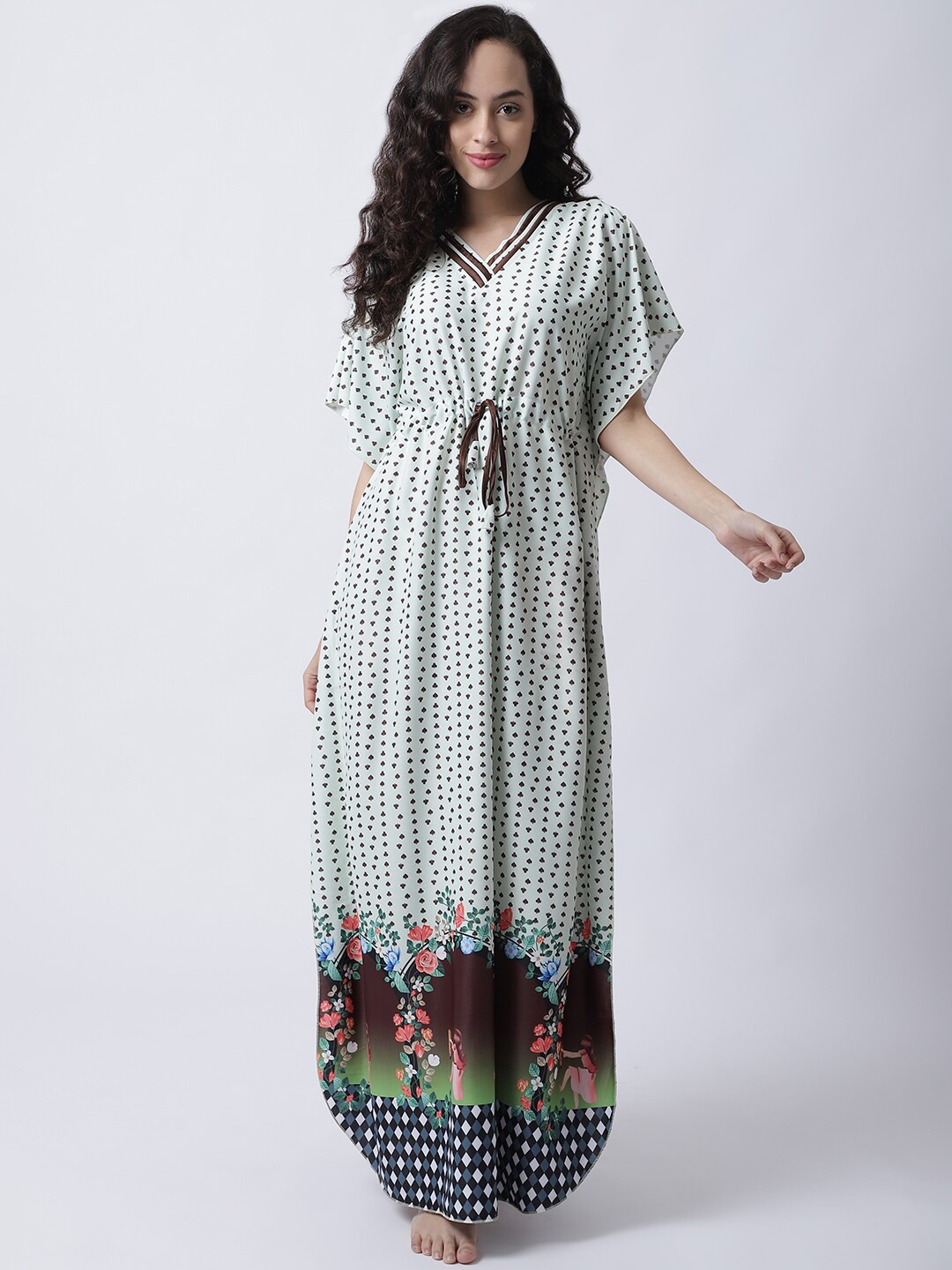 

Secret Wish Printed Maxi Kaftan Nightdress, Off white