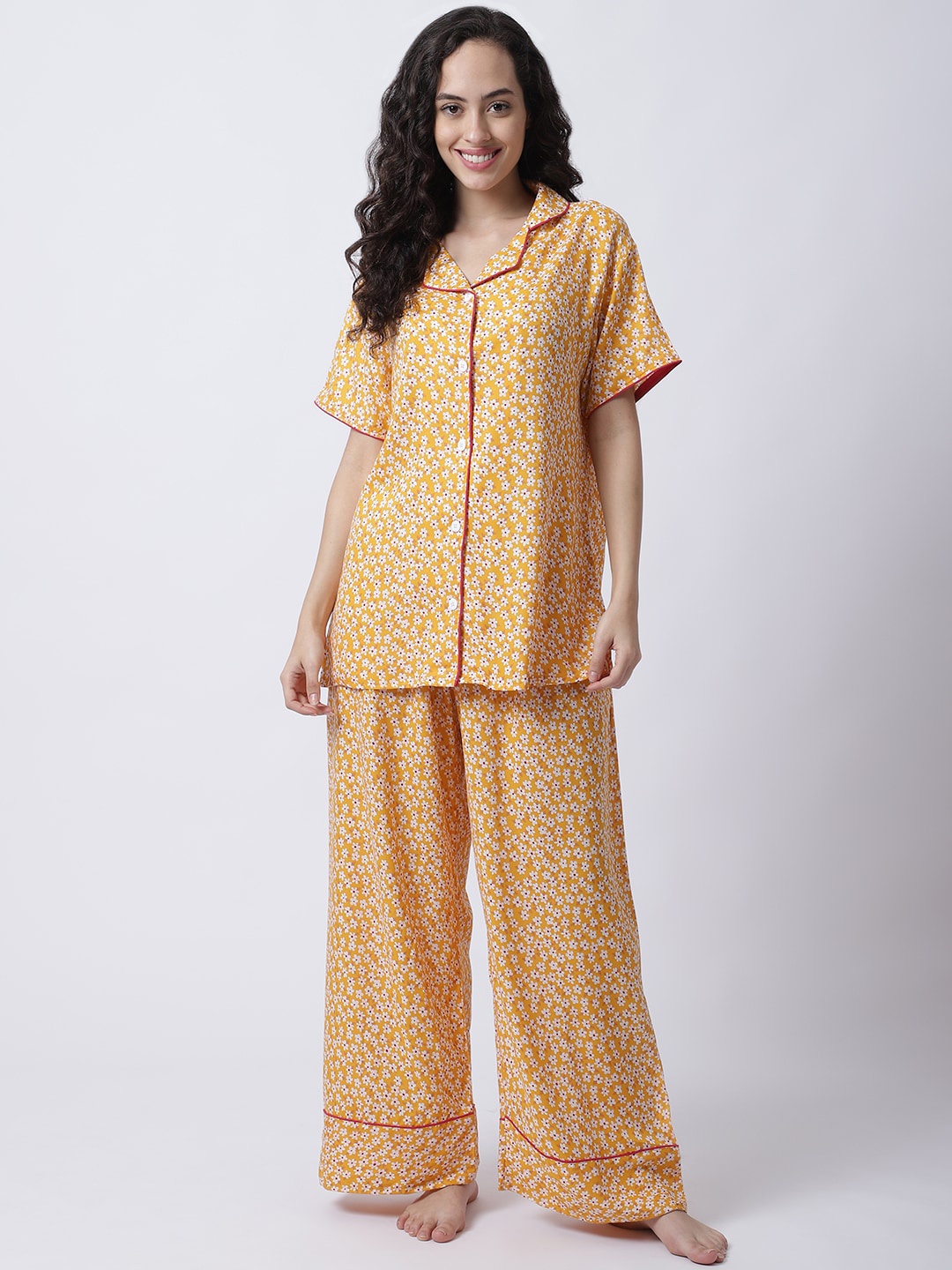 

Secret Wish Women Yellow & White Printed Night suit