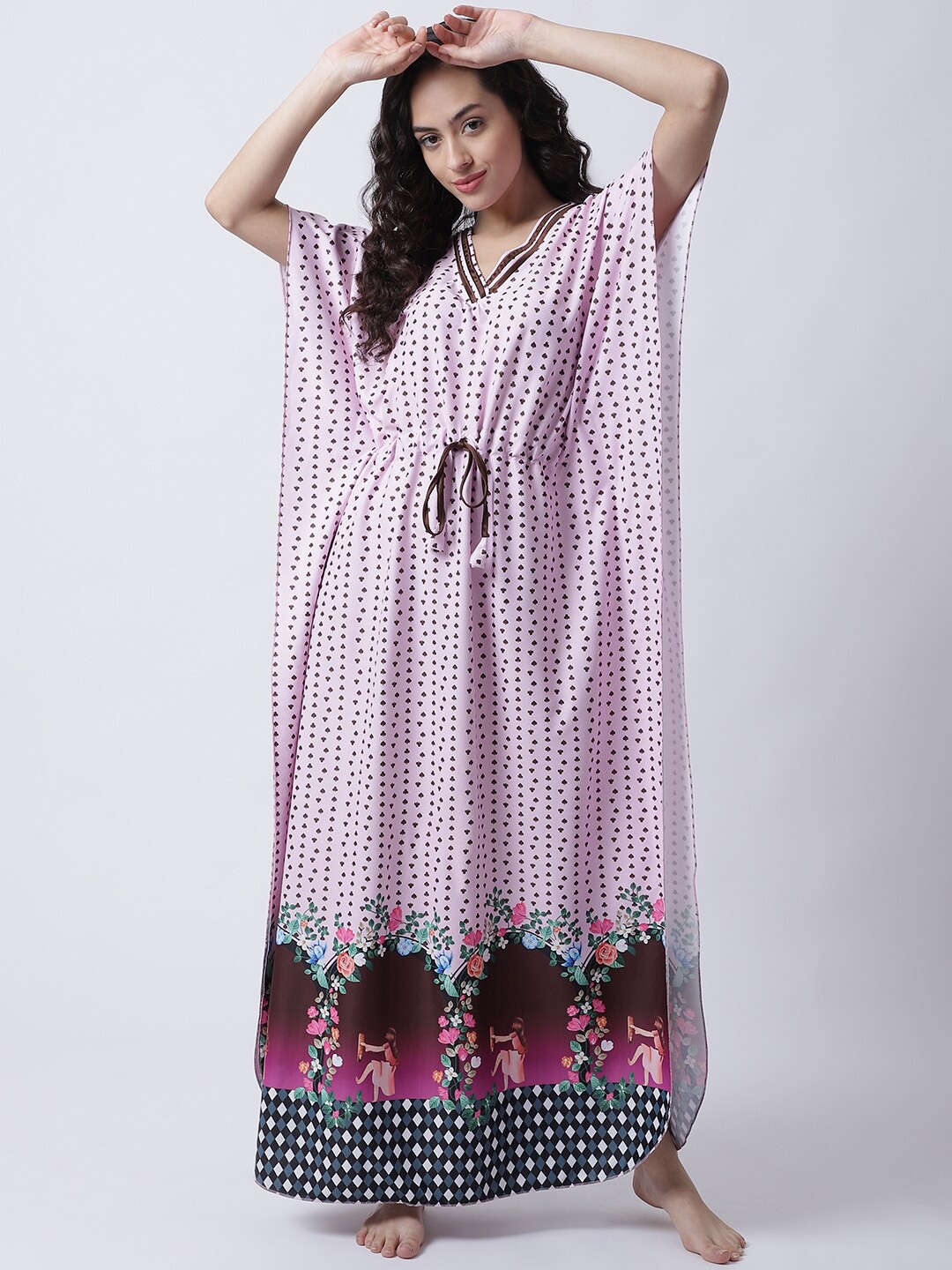 

Secret Wish V-Neck Printed Kaftan Nightdress, Pink