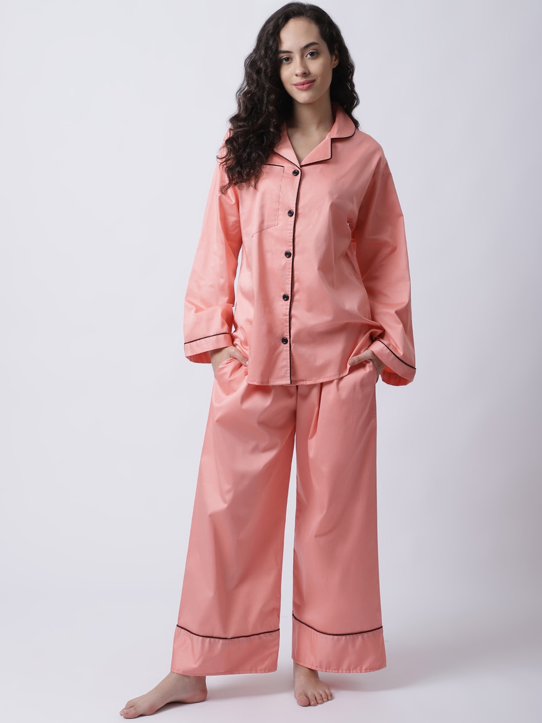 

Secret Wish Women Peach-Coloured & Black Satin Night suit