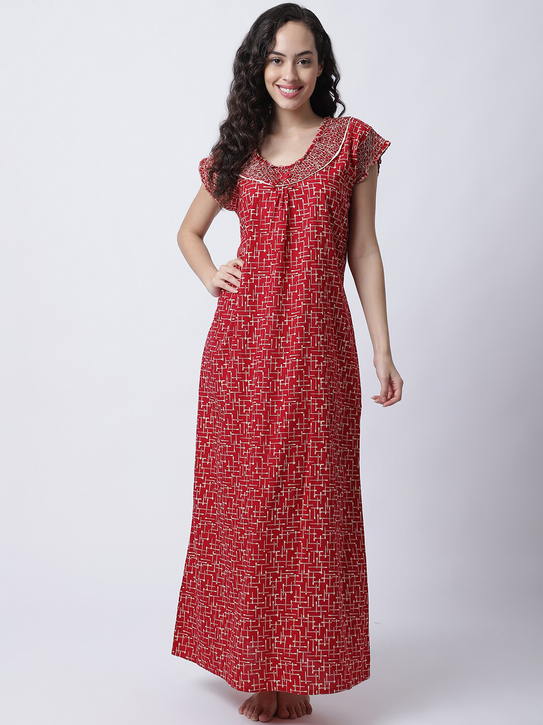 

Secret Wish Women Red Printed Maxi Nightdress