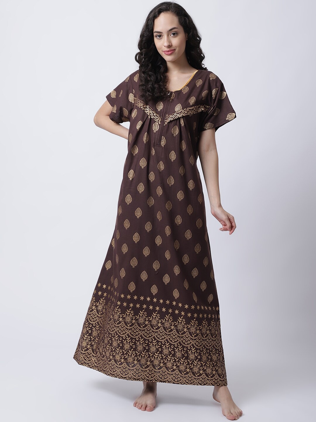 

Secret Wish Women Brown Printed Maternity Cotton Nightdress