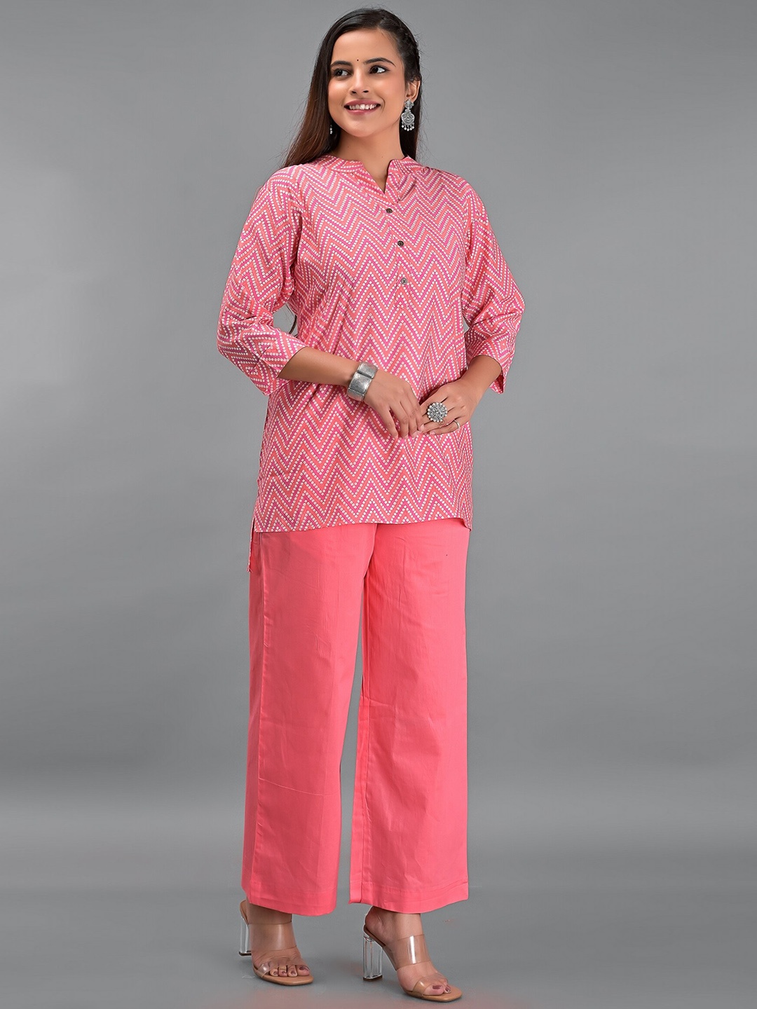 

EtnicaWear Women Pink Printed Pure Cotton Kurti with Trousers