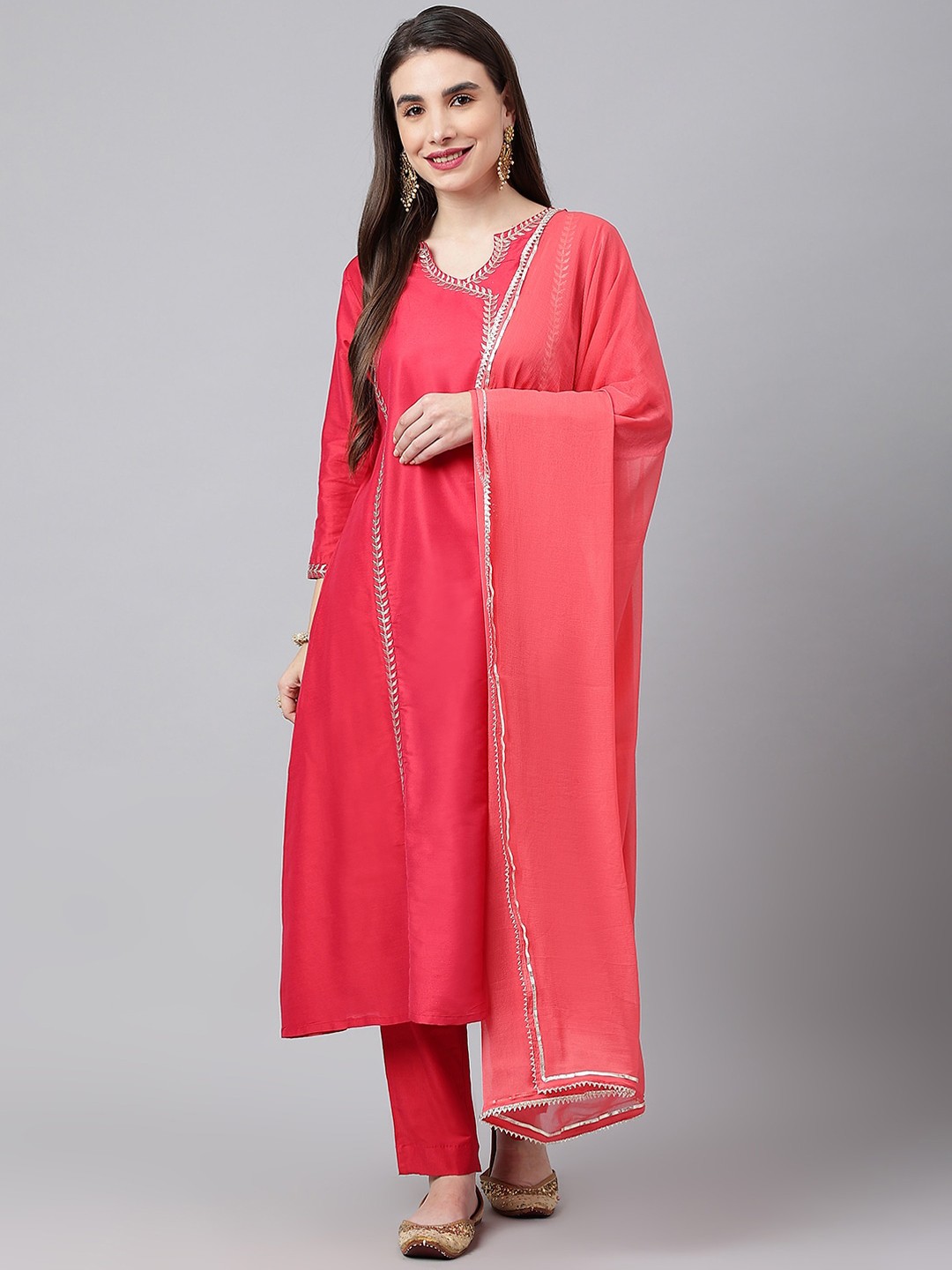 

SIAH Women Pink Embroidered Kurta with Trousers & With Dupatta
