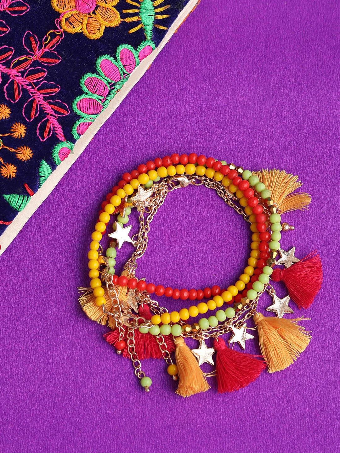 

Blueberry Set of 5 Anklets, Multi