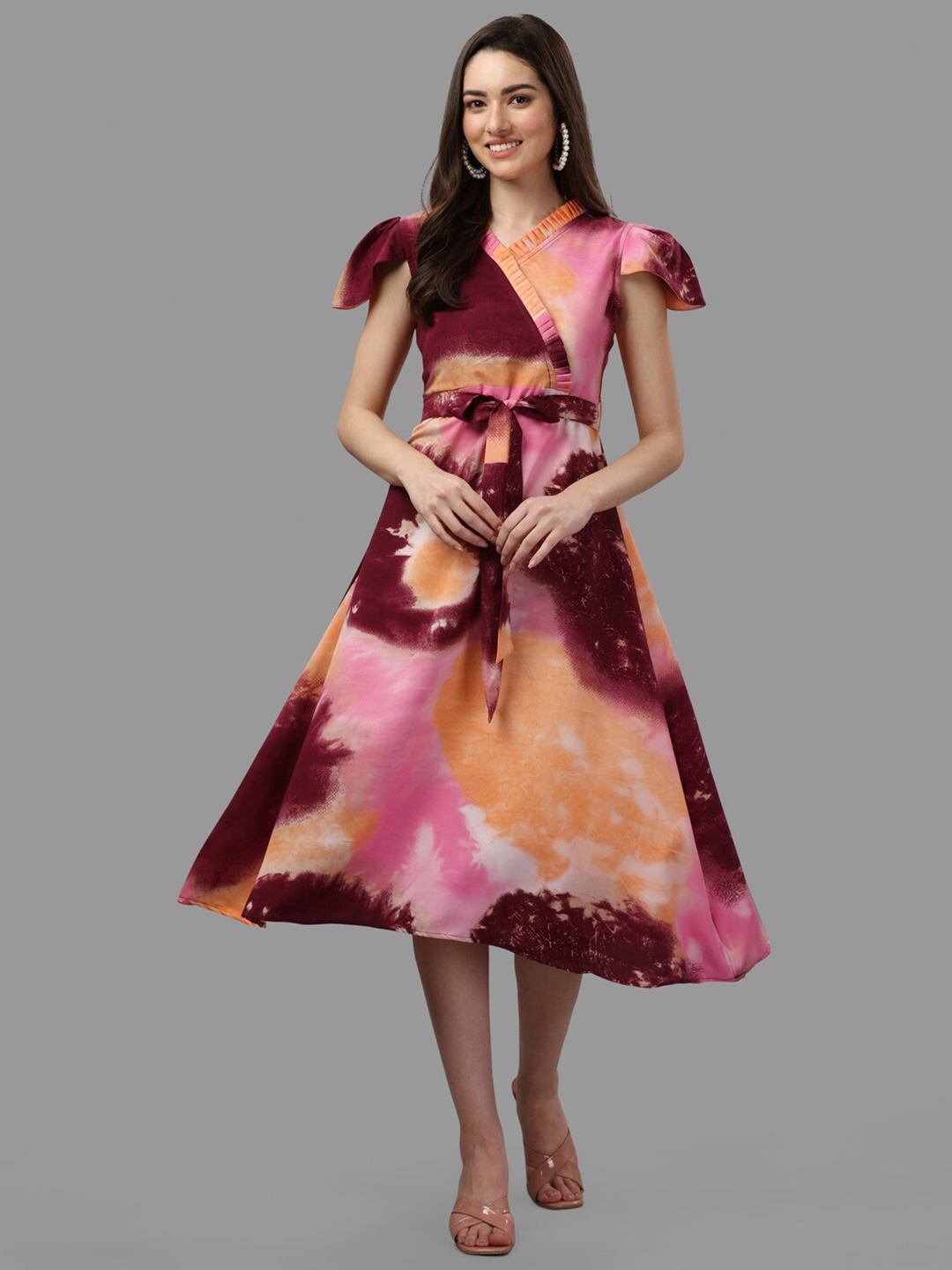 

GUFRINA Women Mauve Tie Up Midi Dress