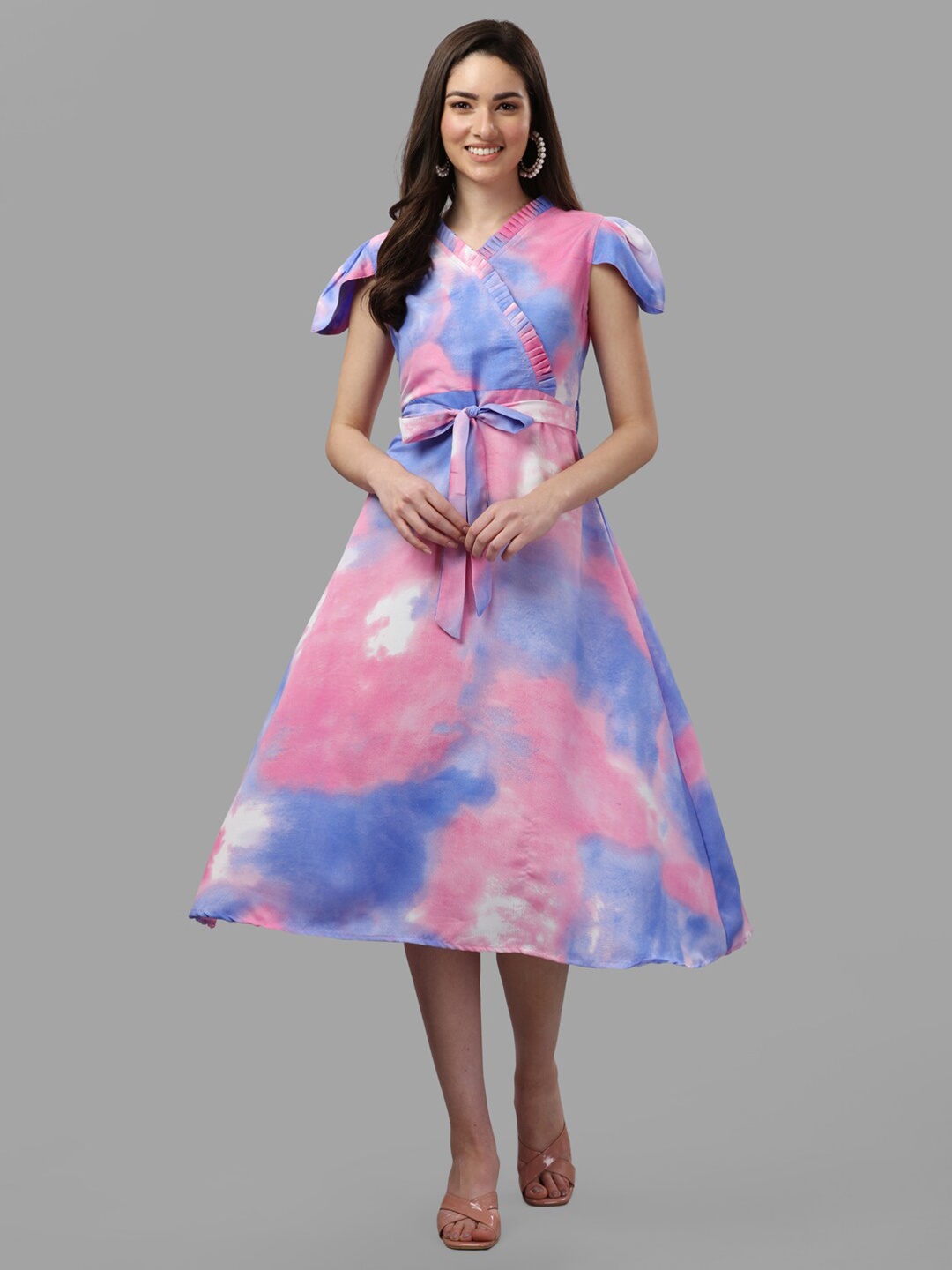 

GUFRINA Pink & Blue Dyed A-Line Midi Dress
