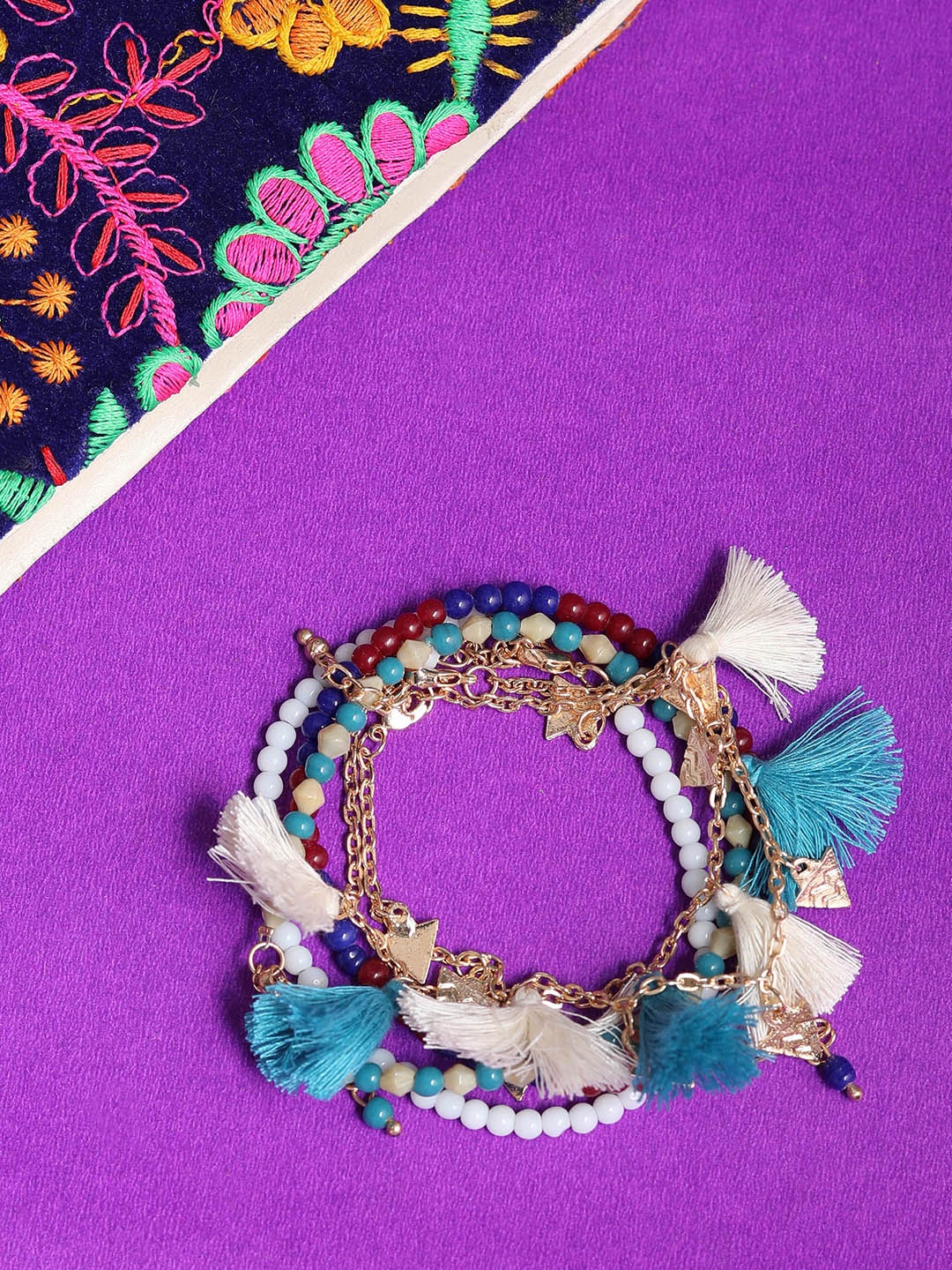 

Blueberry Set of 5 Anklets, Multi