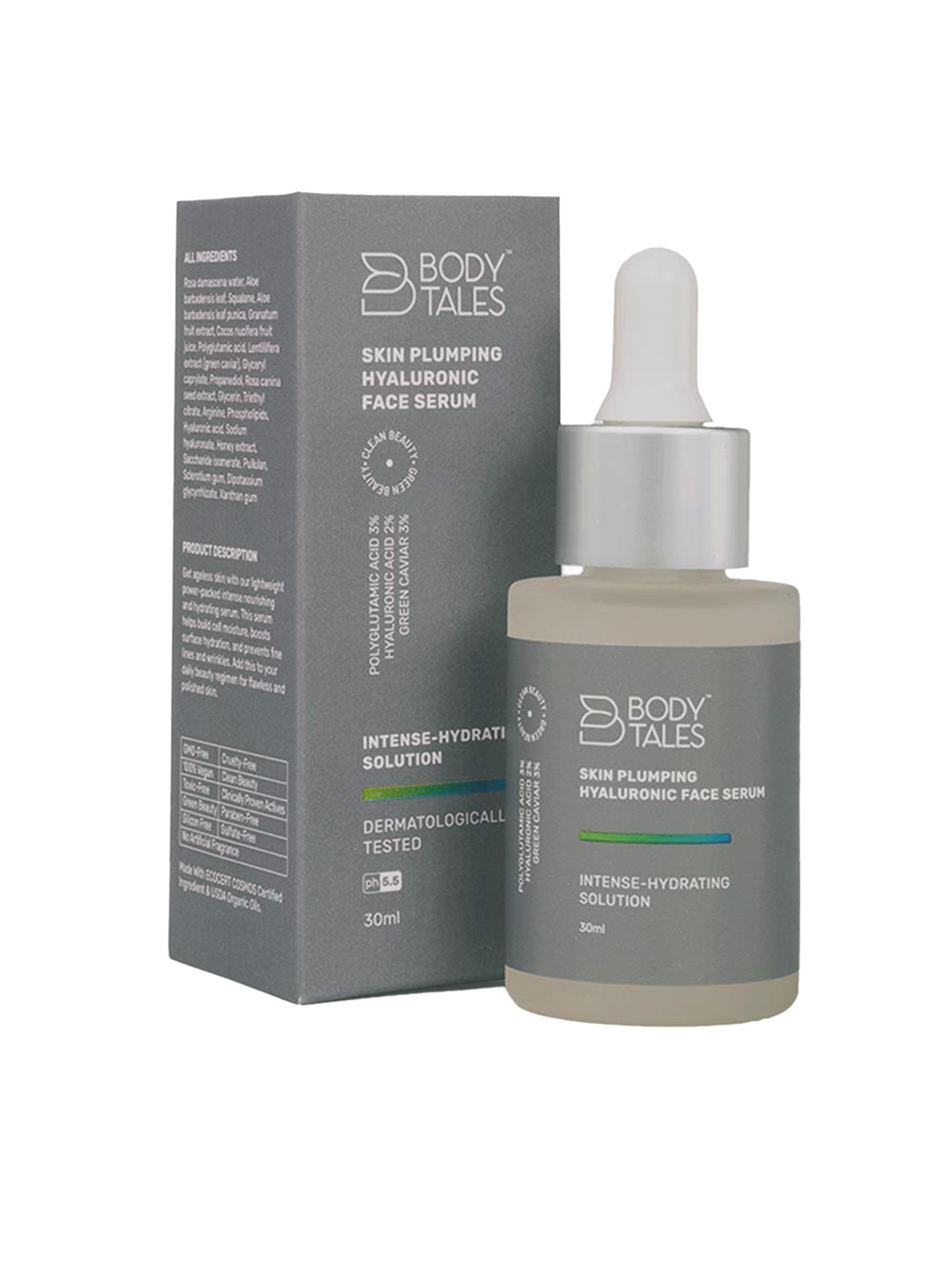 

BODYTALES Skin Plumping Hyaluronic Acid Hydrating Face Serum 30 ml, Grey
