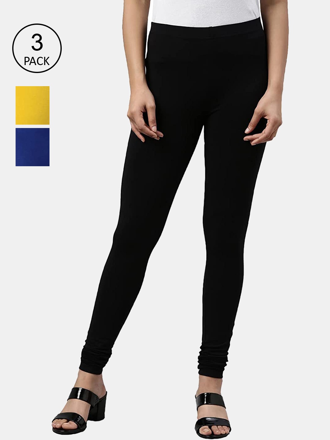 

FRENCH KLEIDER Girls Pack of 3 Solid Cotton Churidar-Length Leggings, Black