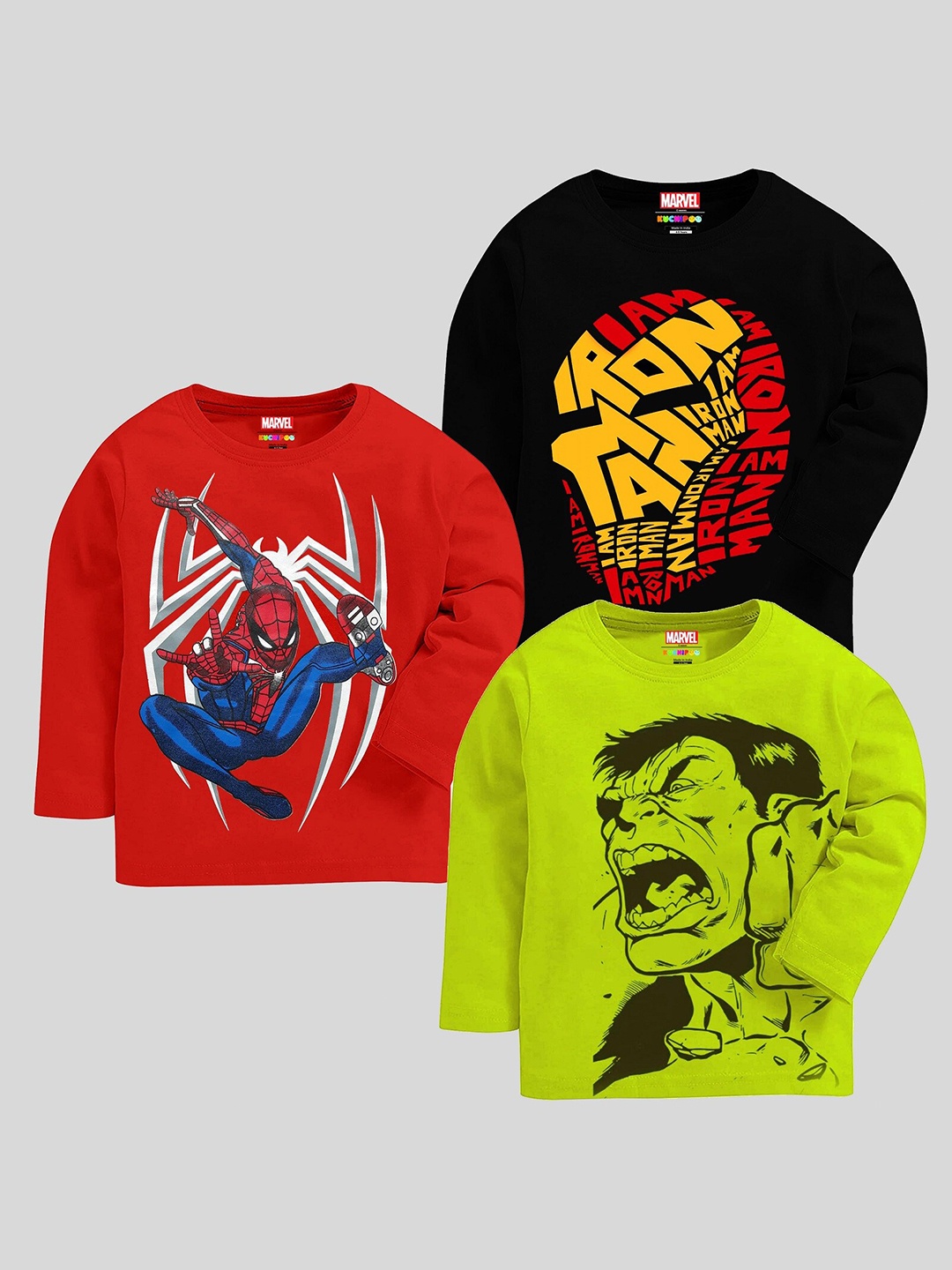 

KUCHIPOO Boys Pack of 3 Graphic Printed T-shirt, Red