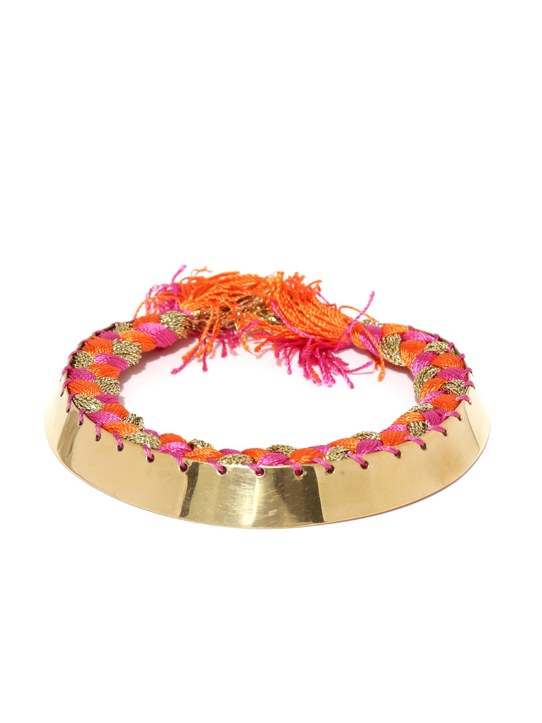 

Blueberry Gold-Toned & Orange Braided Open Collar Necklace