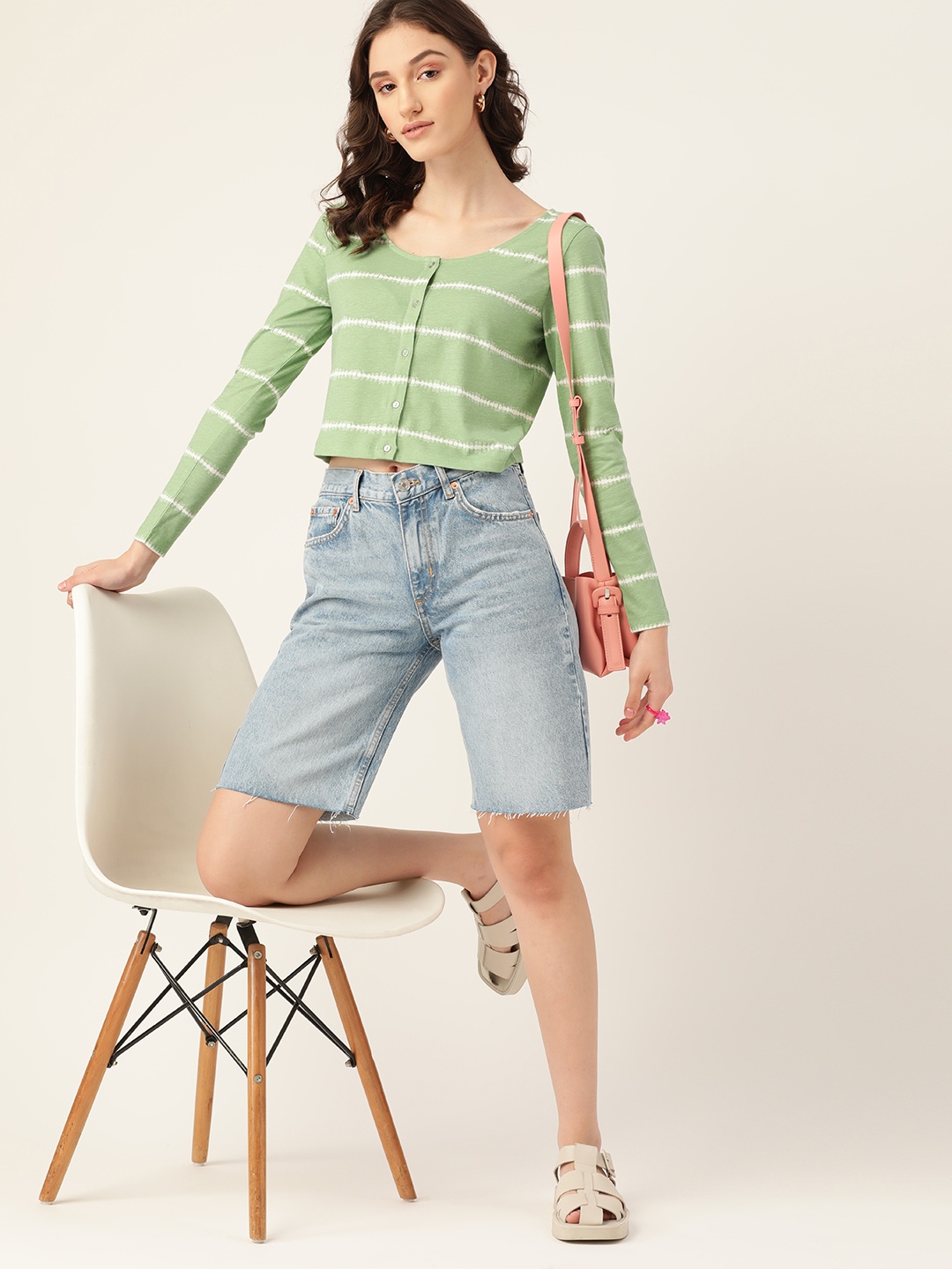 

DressBerry Green Striped Crop Top