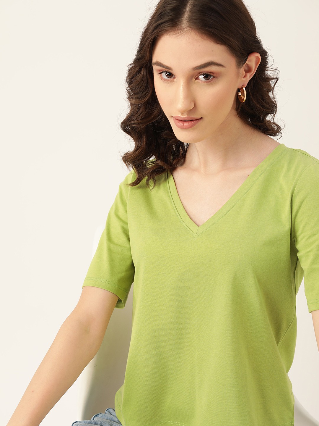 

DressBerry Women Green V-Neck T-shirt