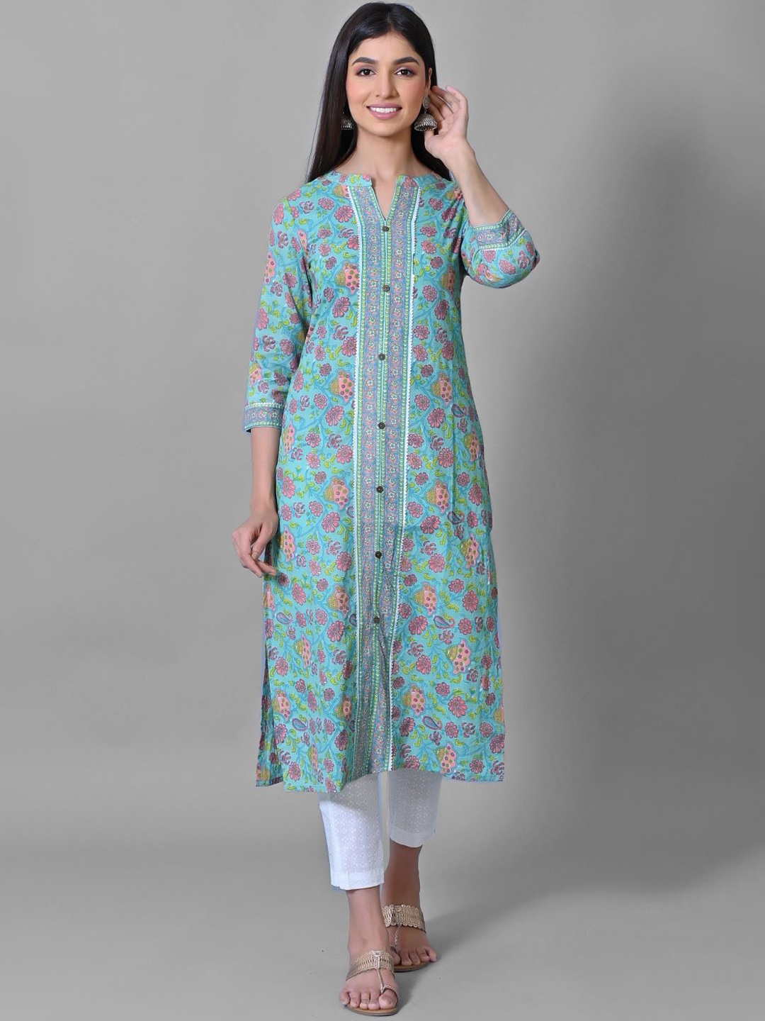

PRAKRTEE Women Blue & Pink Floral Printed Kurta