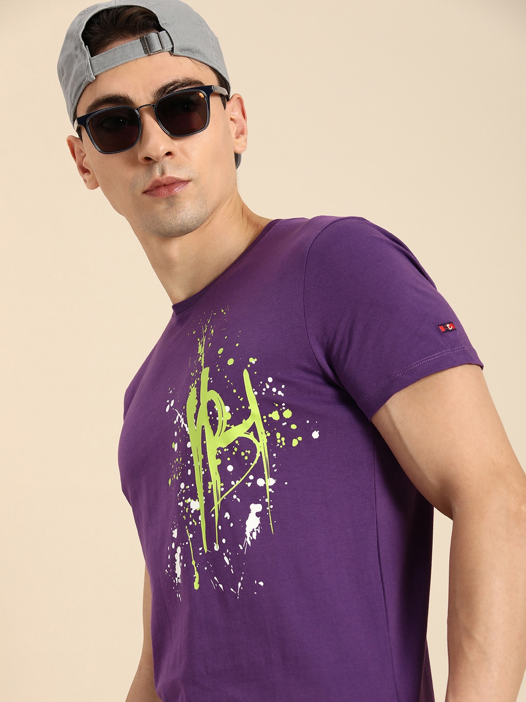 

Being Human Men Abstract Printed Pure Cotton T-shirt, Purple