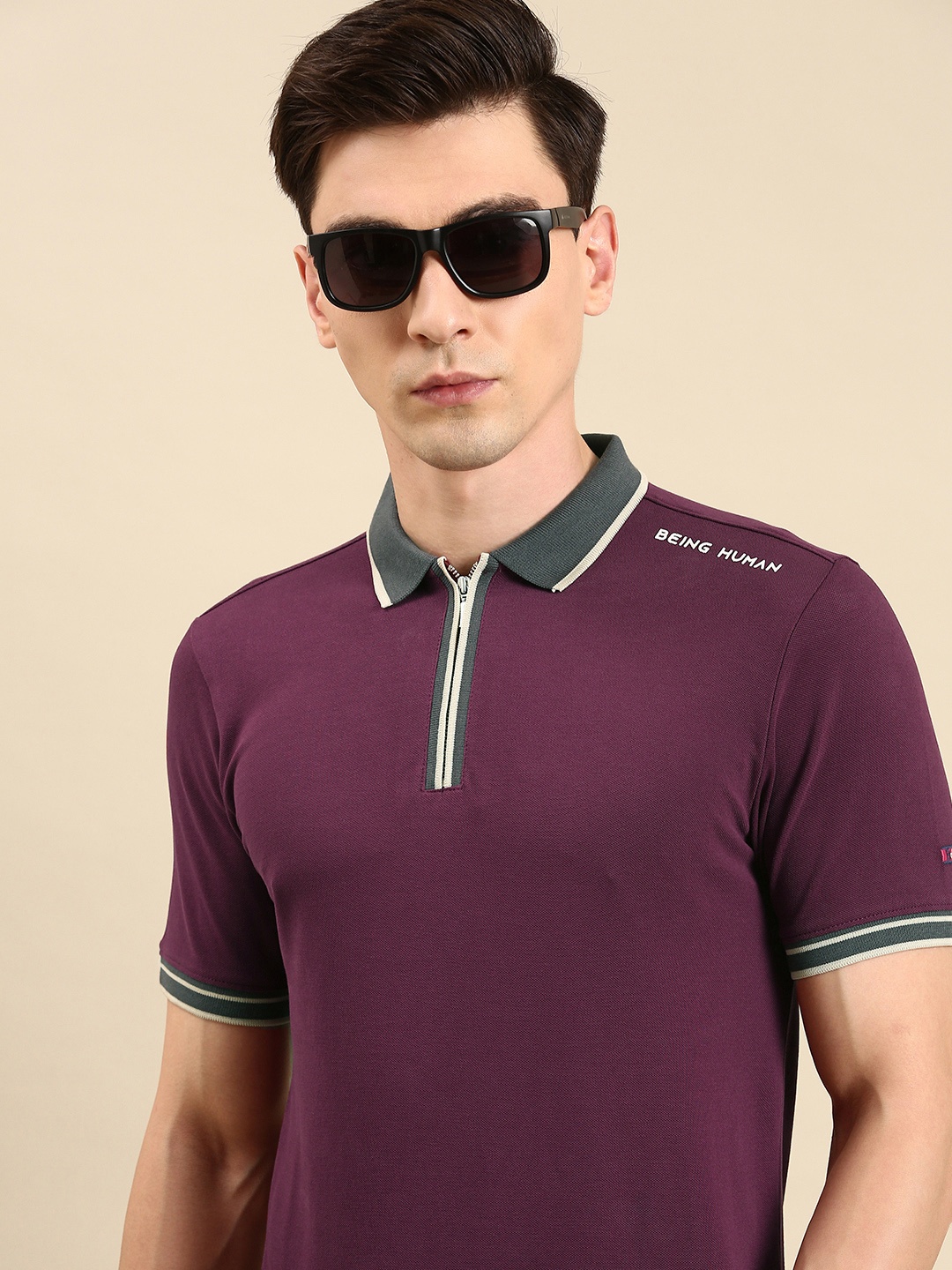 

Being Human Men Solid Polo Collar Casual T-shirt, Burgundy