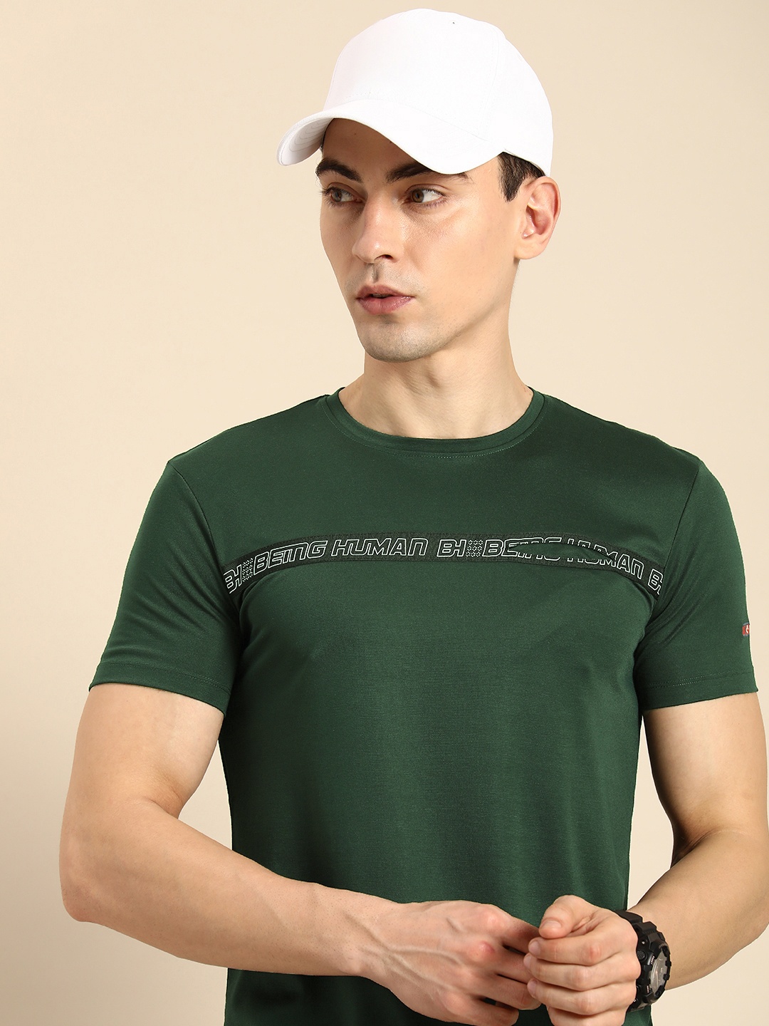

Being Human Men Brand Logo Striped Detail T-shirt, Green