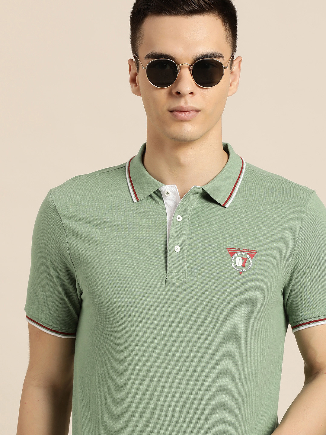 

Being Human Men Olive Green Polo Collar T-shirt