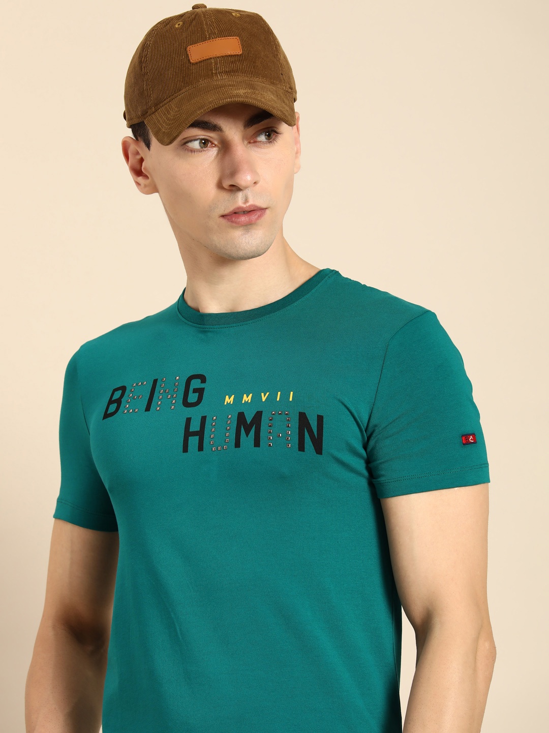 

Being Human Men Typography Print With Embellishment T-shirt, Teal