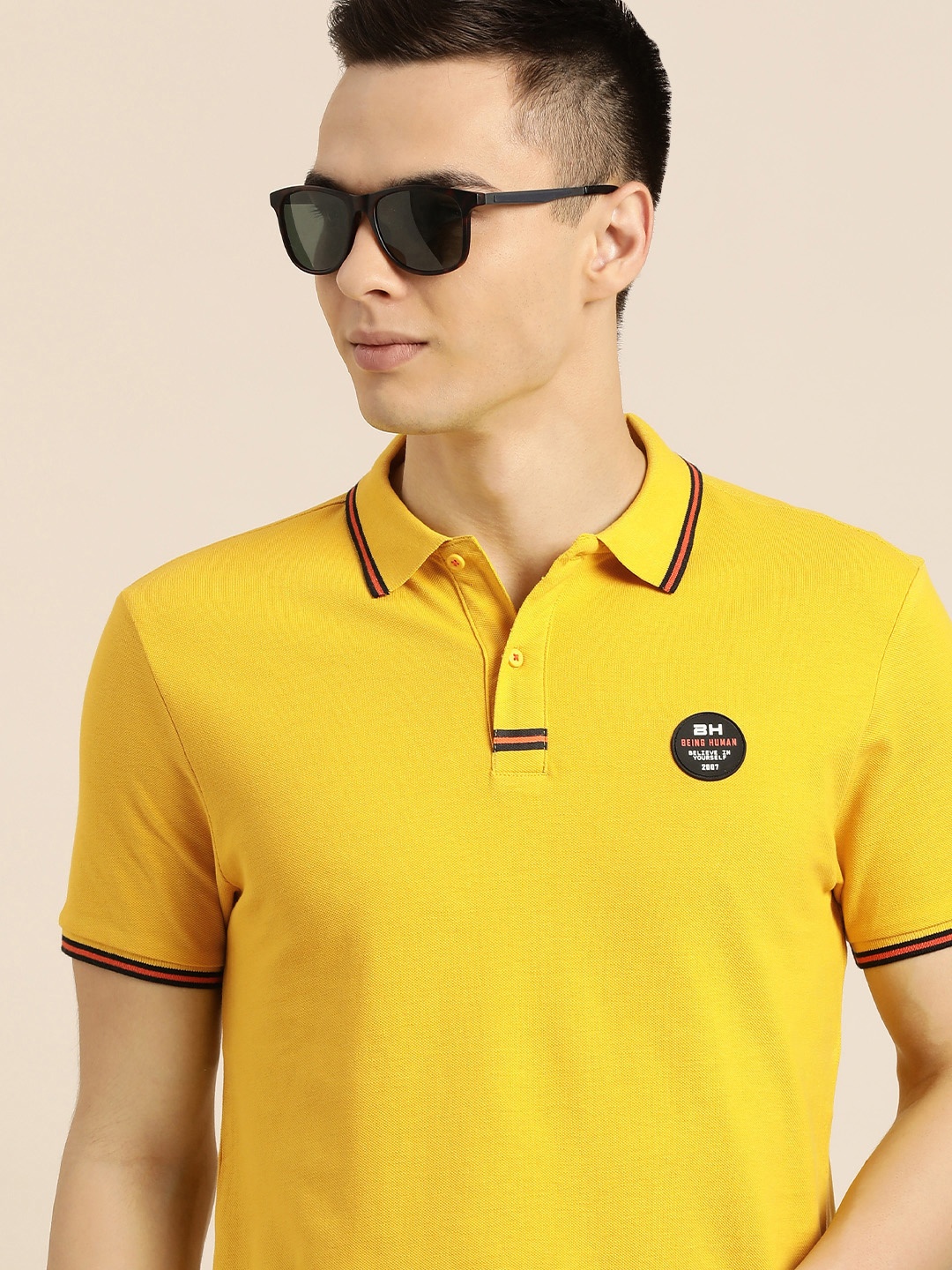 

Being Human Men Yellow Polo Collar T-shirt