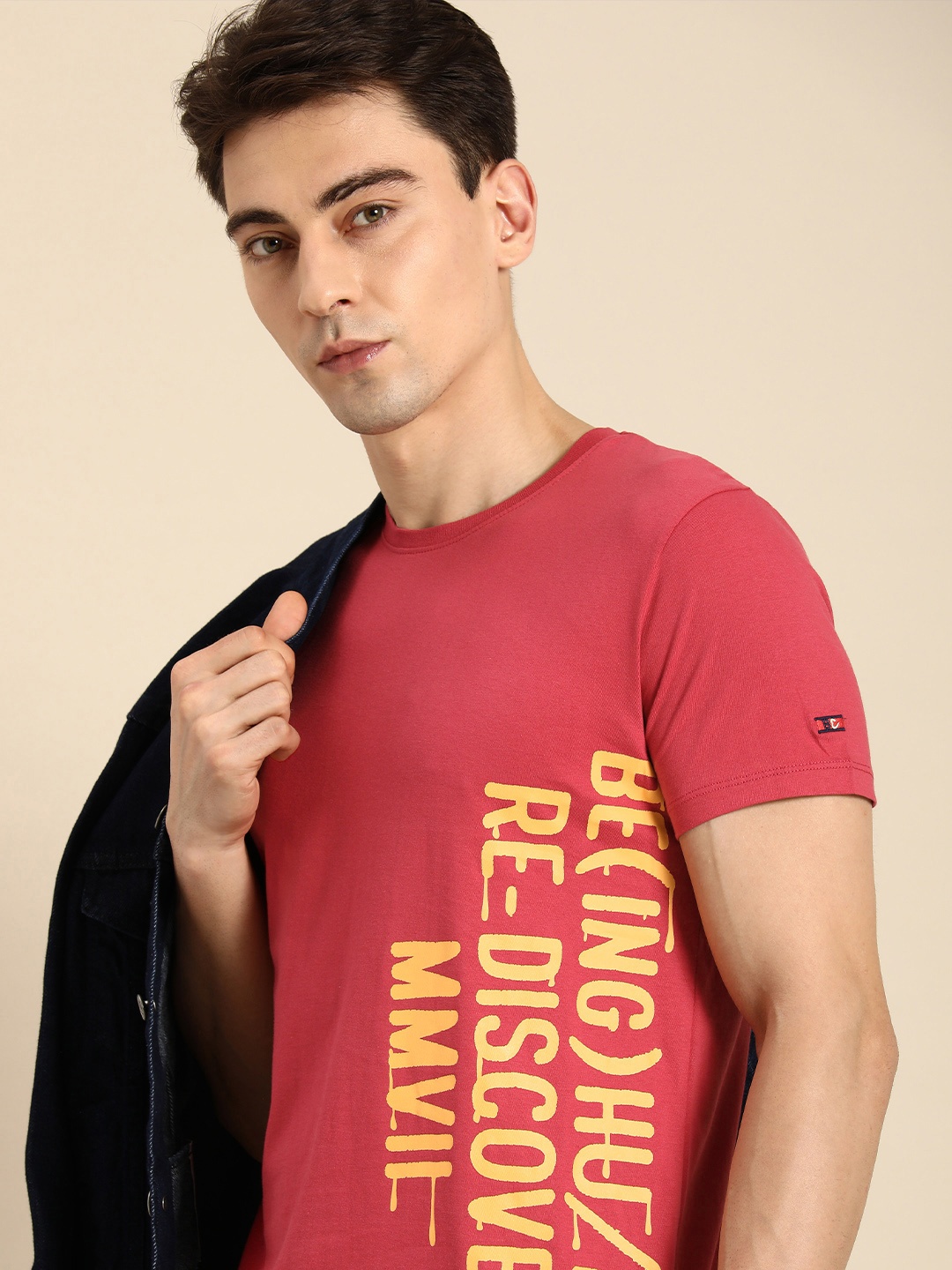 

Being Human Men Brand Logo Printed Pure Cotton T-shirt, Red