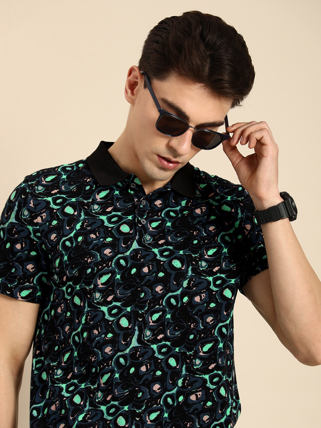 

Being Human Clothing Men Printed Polo Collar Pure Cotton T-shirt, Multi