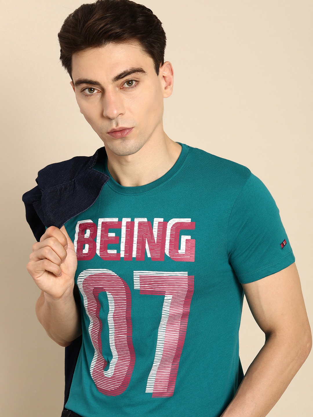 

Being Human Men Typography Printed Pure Cotton T-shirt, Teal