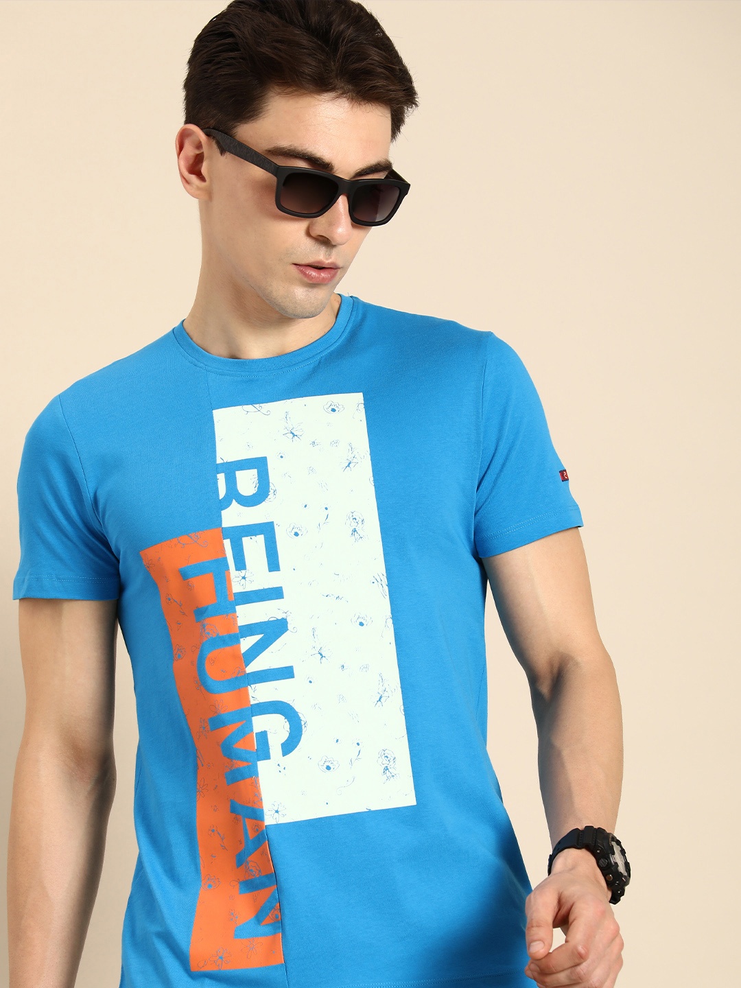 Being Human Men Typography Printed Pure Cotton T-shirt, Blue